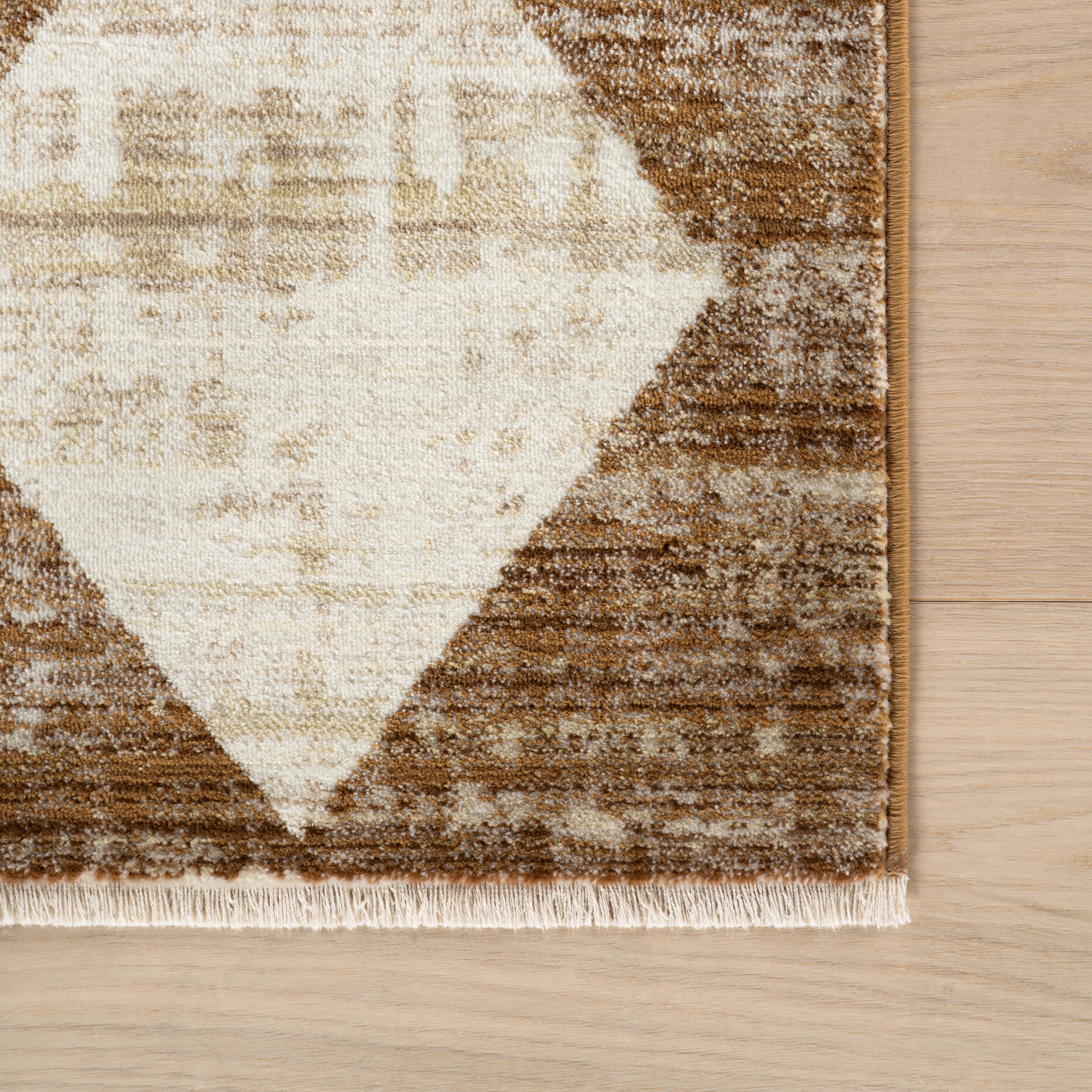 Vanni Checkered Fringed Rug | Tan - Image 4