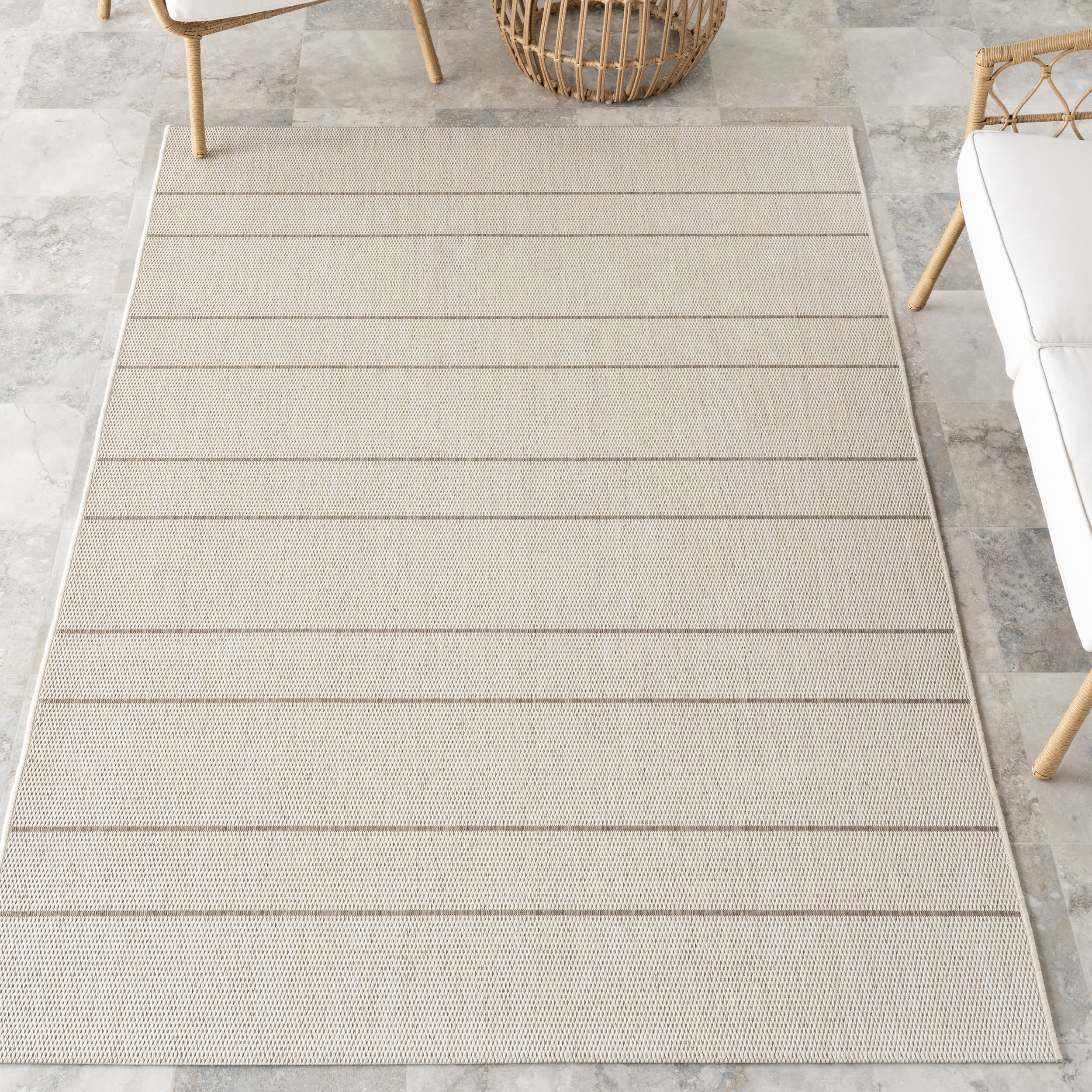 Venetian Pinstripes Indoor/Outdoor Rug | Beige - Image 2