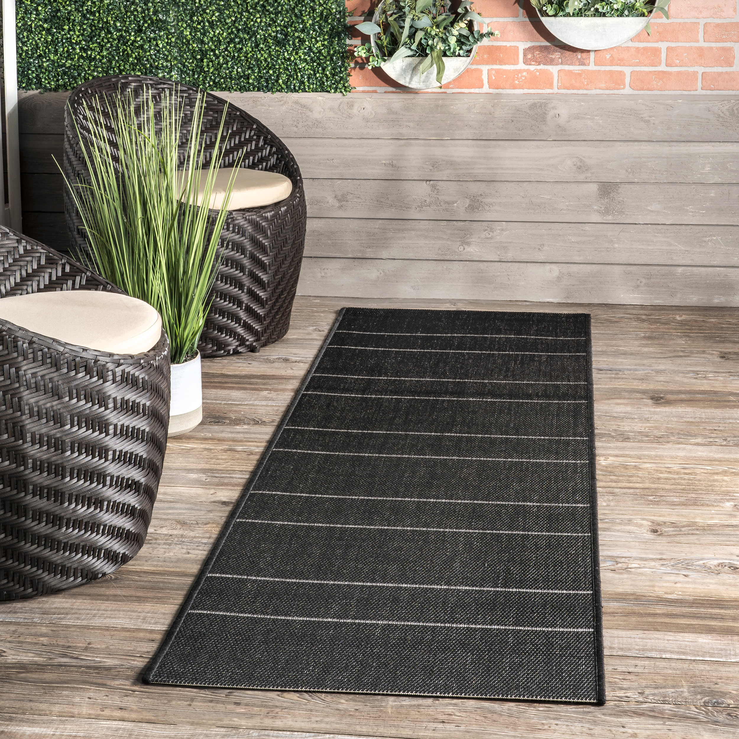Venetian Pinstripes Indoor/Outdoor Rug | Black - Image 2