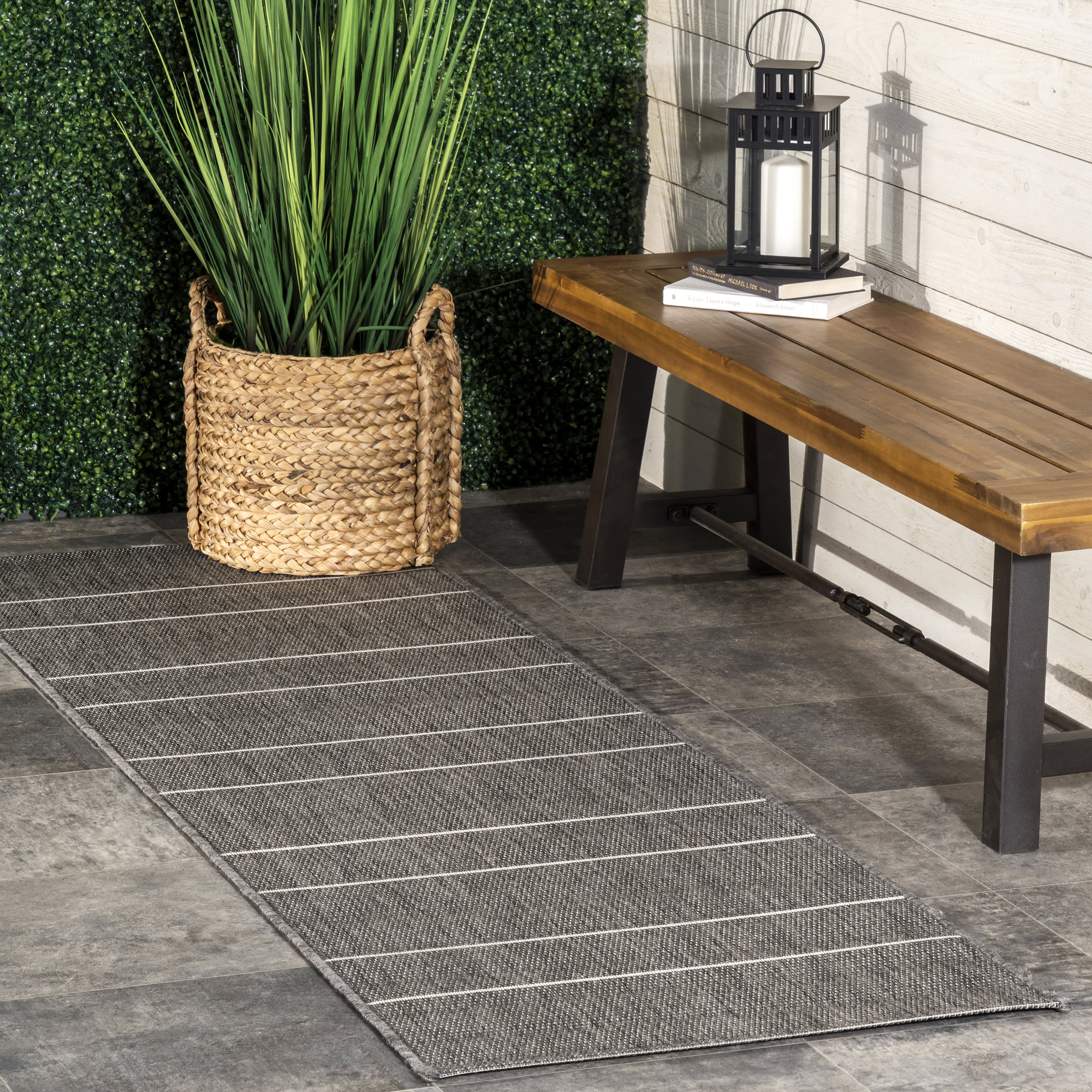 Venetian Pinstripes Indoor/Outdoor Rug | Dark Grey - Image 2