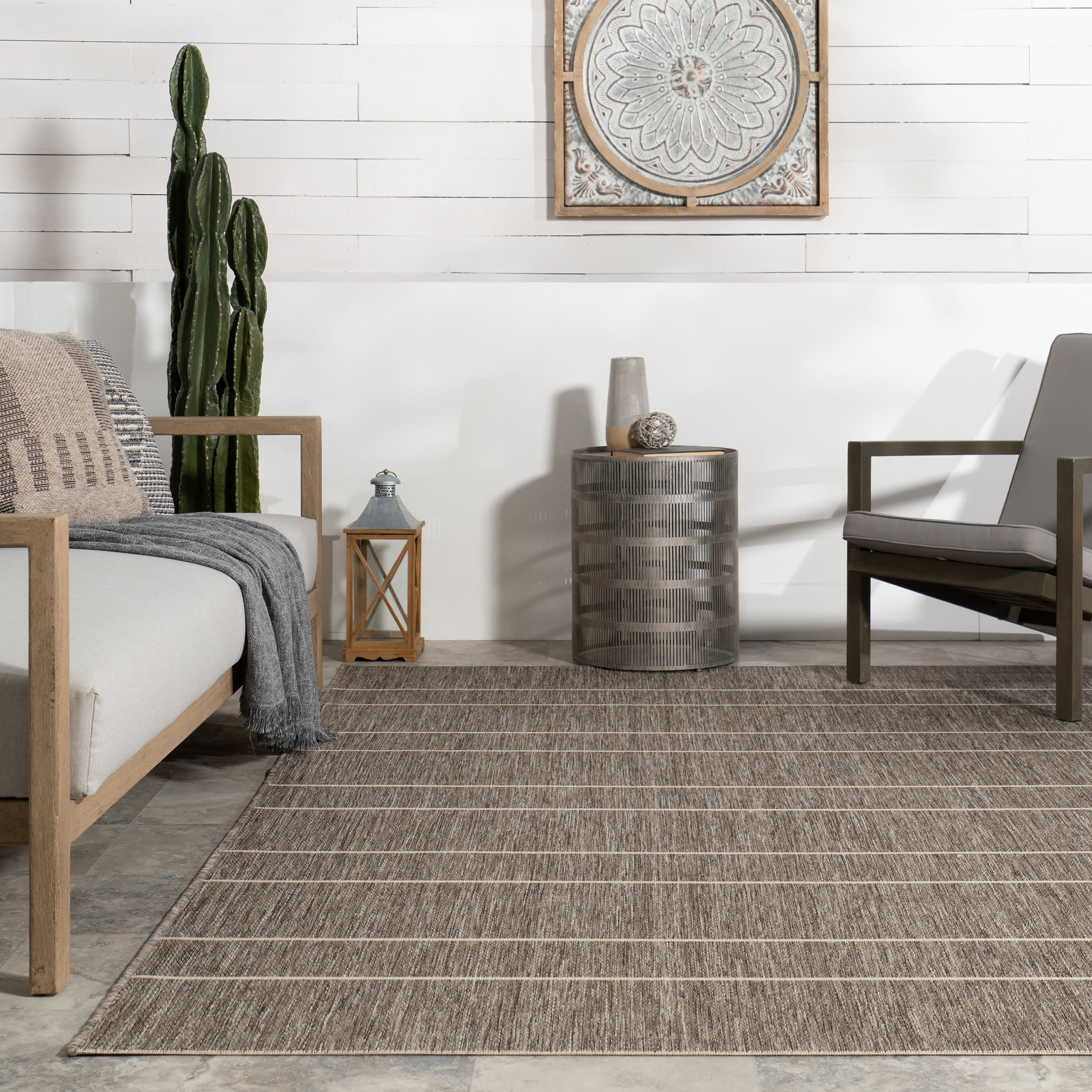 Venetian Pinstripes Indoor/Outdoor Rug | Light Grey - Image 5
