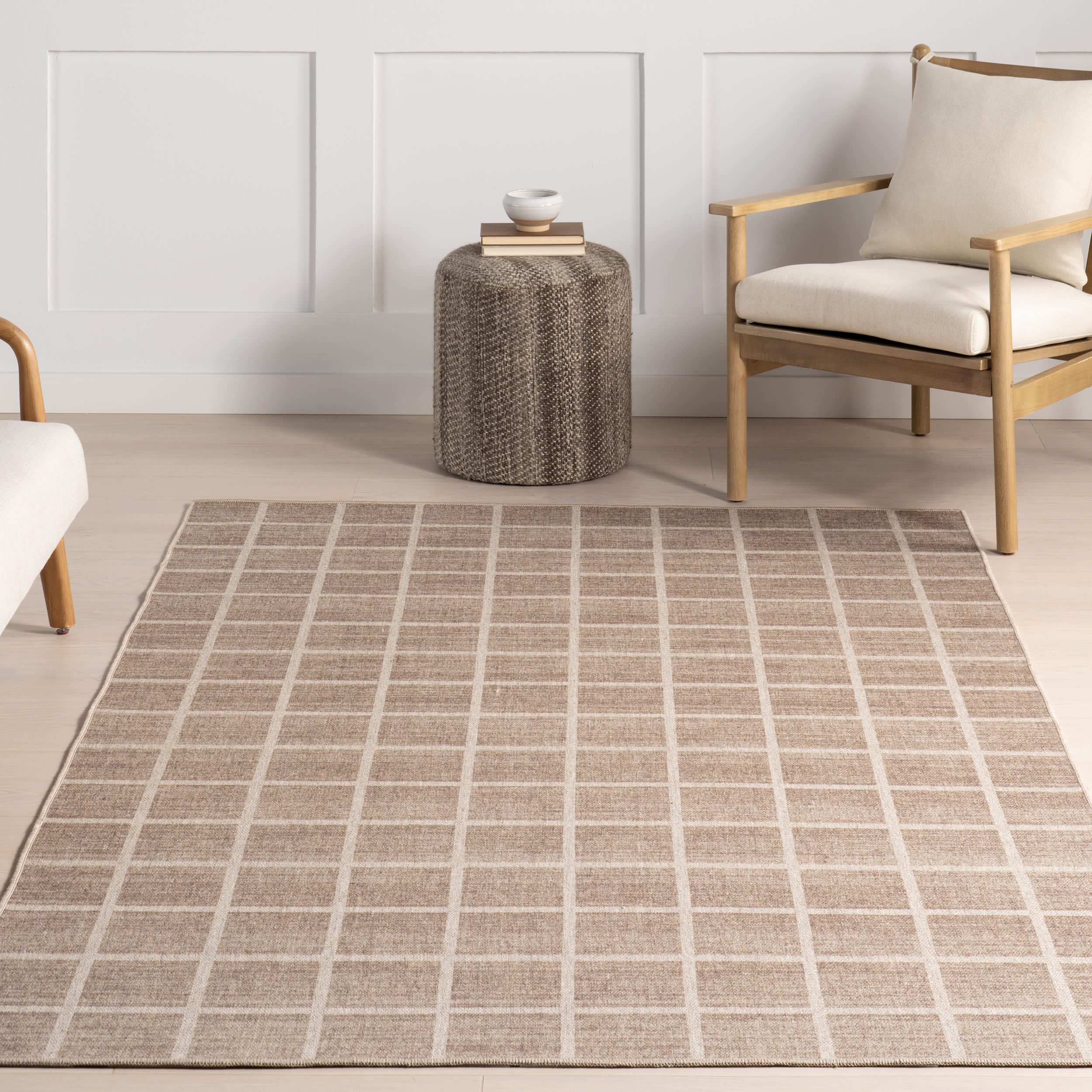 Verity Checkered Washable Rug | Brown - Image 5
