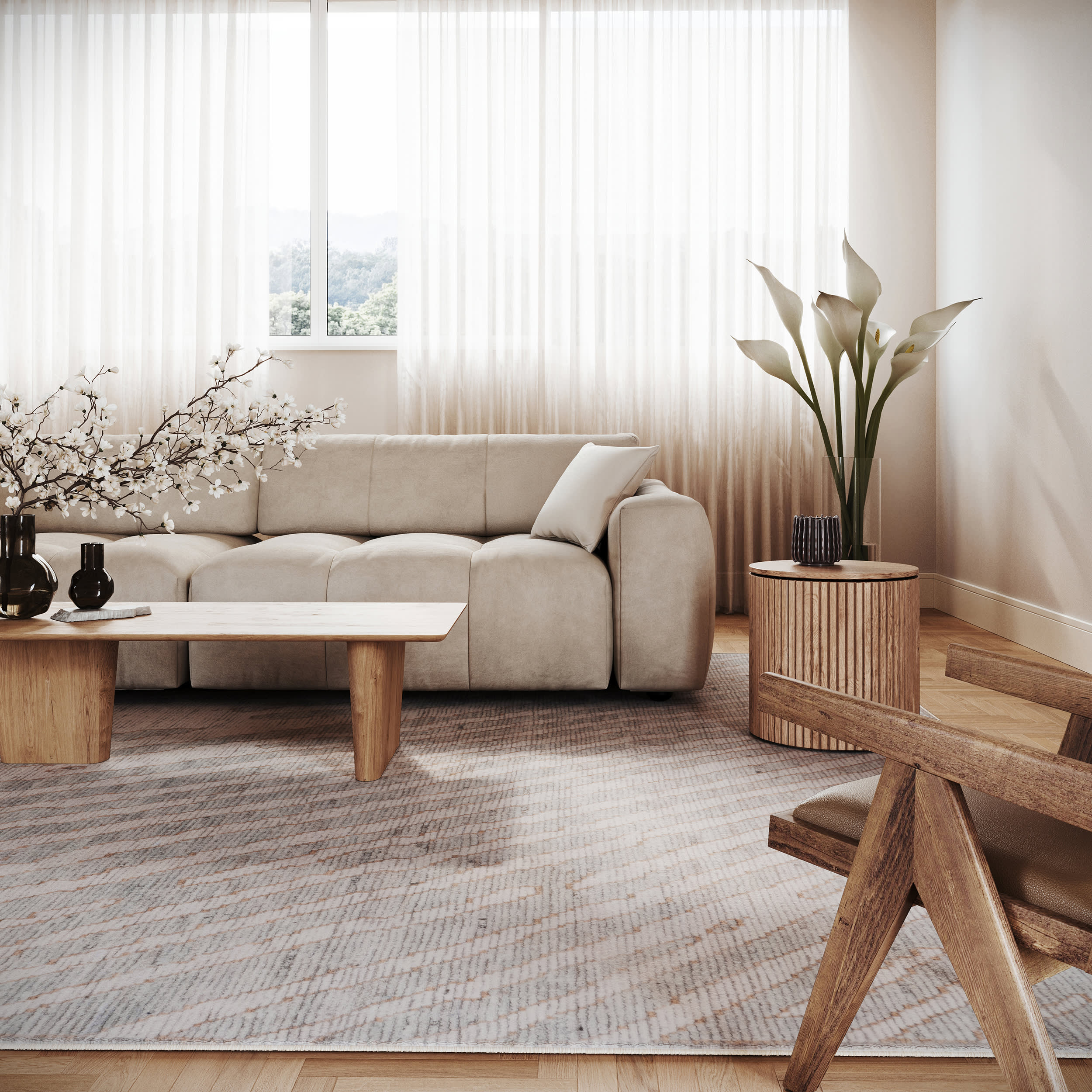 Vespera Abstract Washable Rug | Beige - Image 2