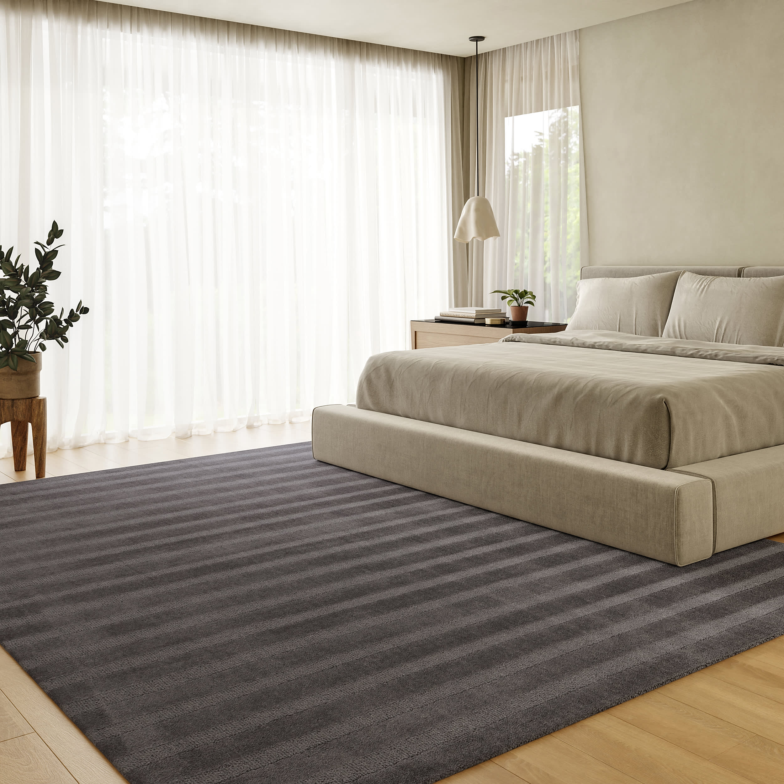 Vestry Striped Wool Rug | Charcoal - Image 2