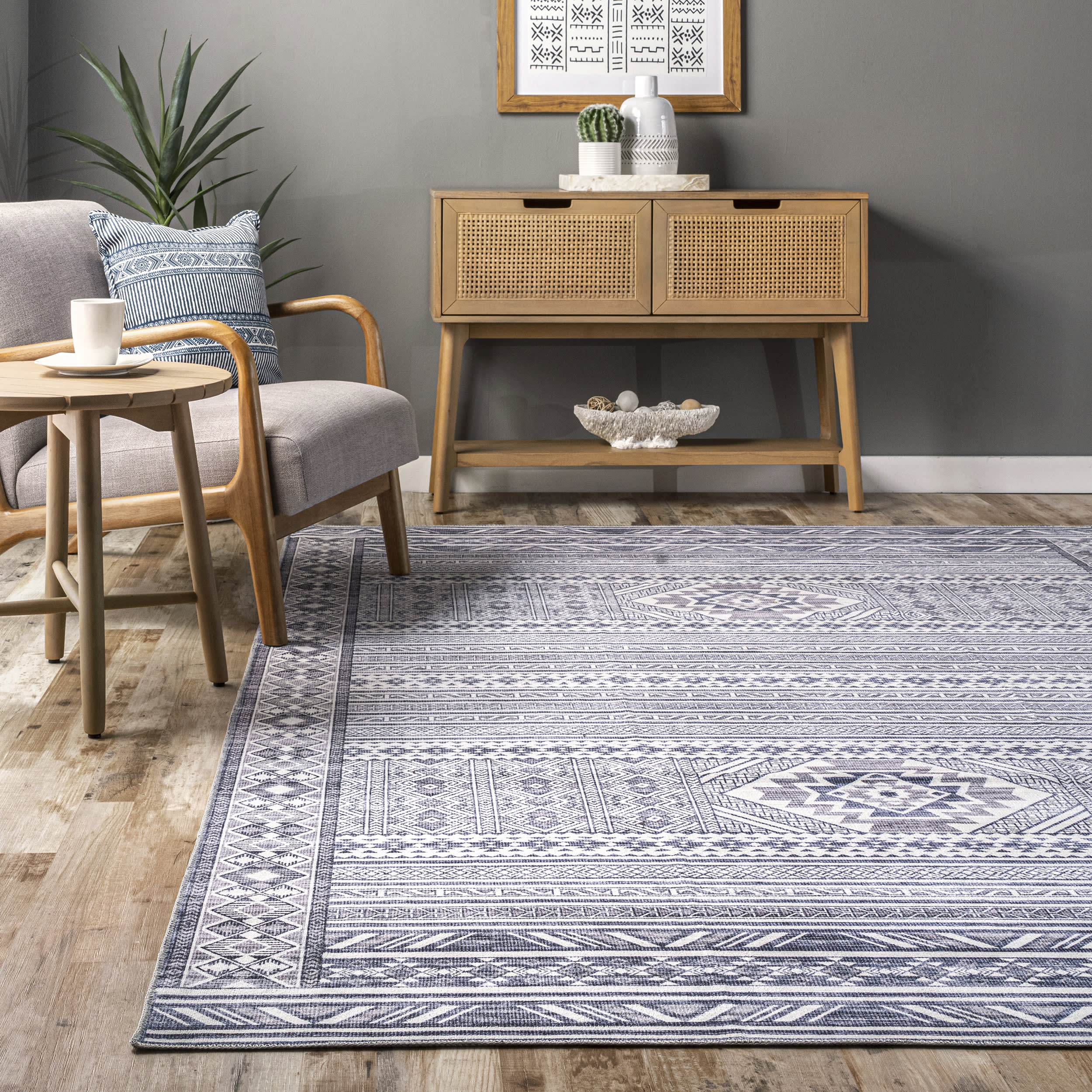 Vicky Banded Washable Rug | Grey - Image 4