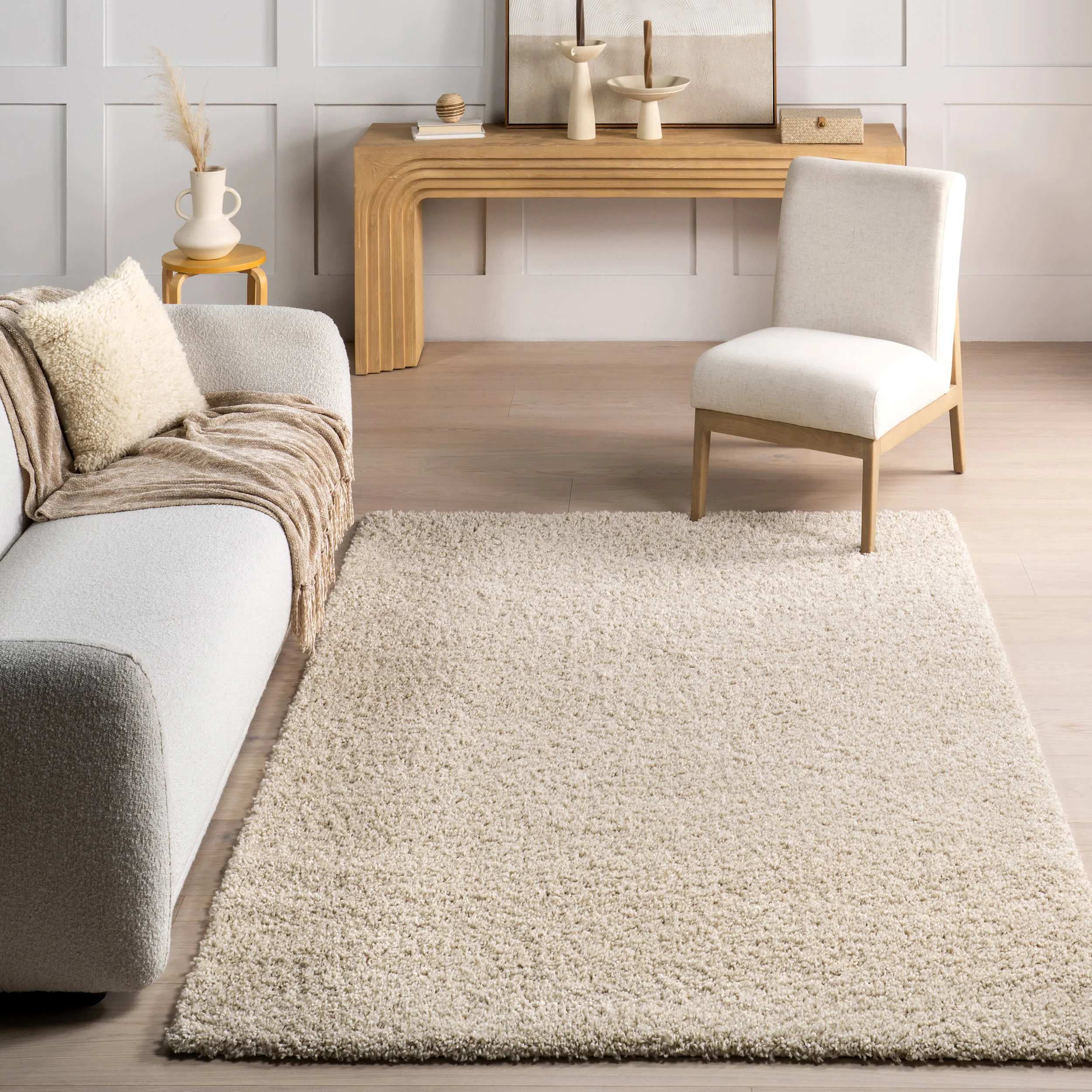 Vida Solid Shag Rug | Beige Ivory - Image 4