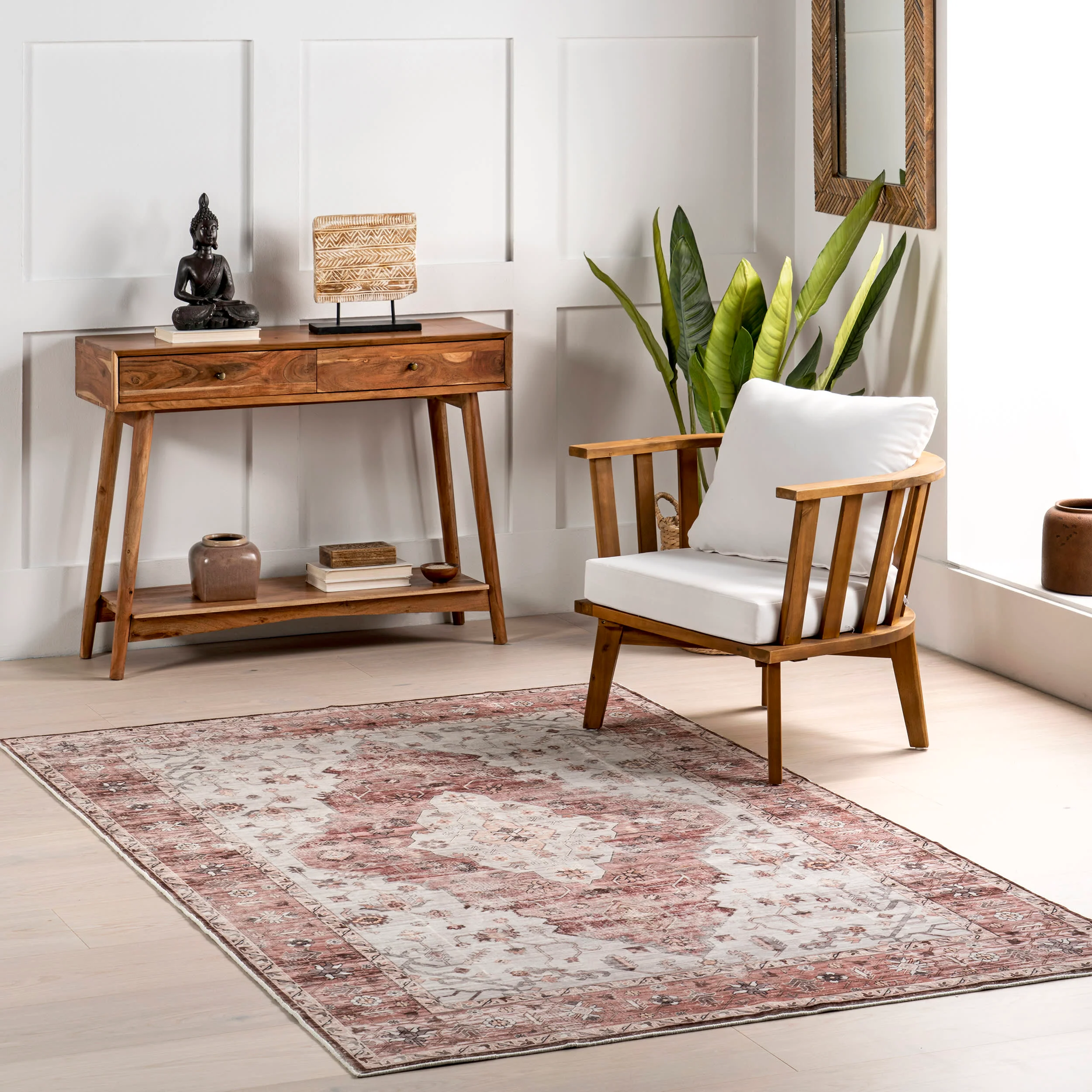 Vikky Diamond Medallion Washable Rug | Blush Pink - Image 2