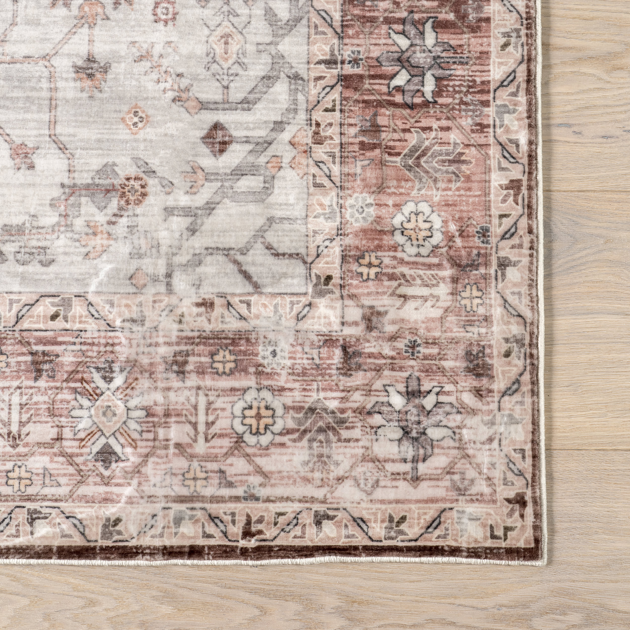 Vikky Diamond Medallion Washable Rug | Blush Pink - Image 3