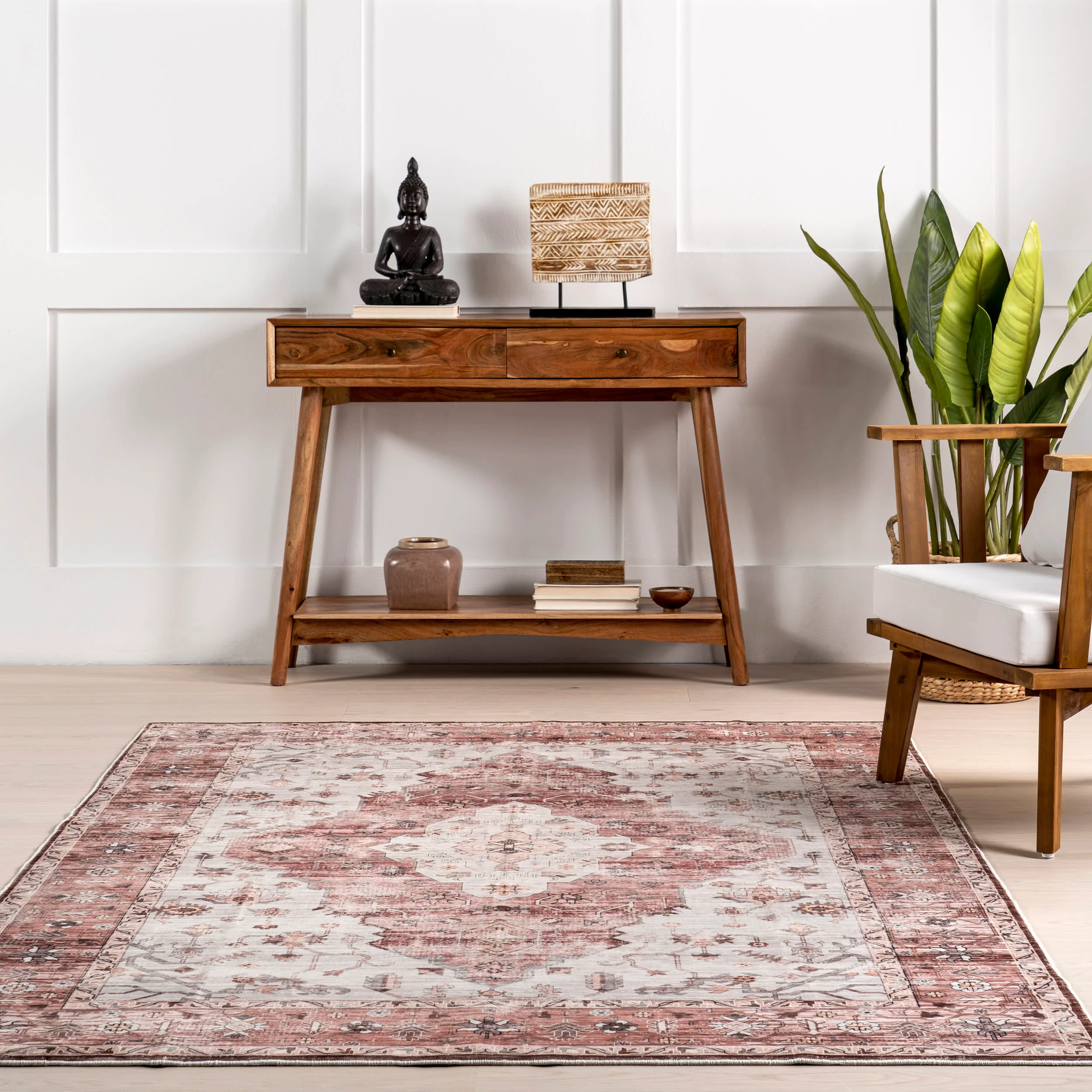 Vikky Diamond Medallion Washable Rug | Blush Pink - Image 4