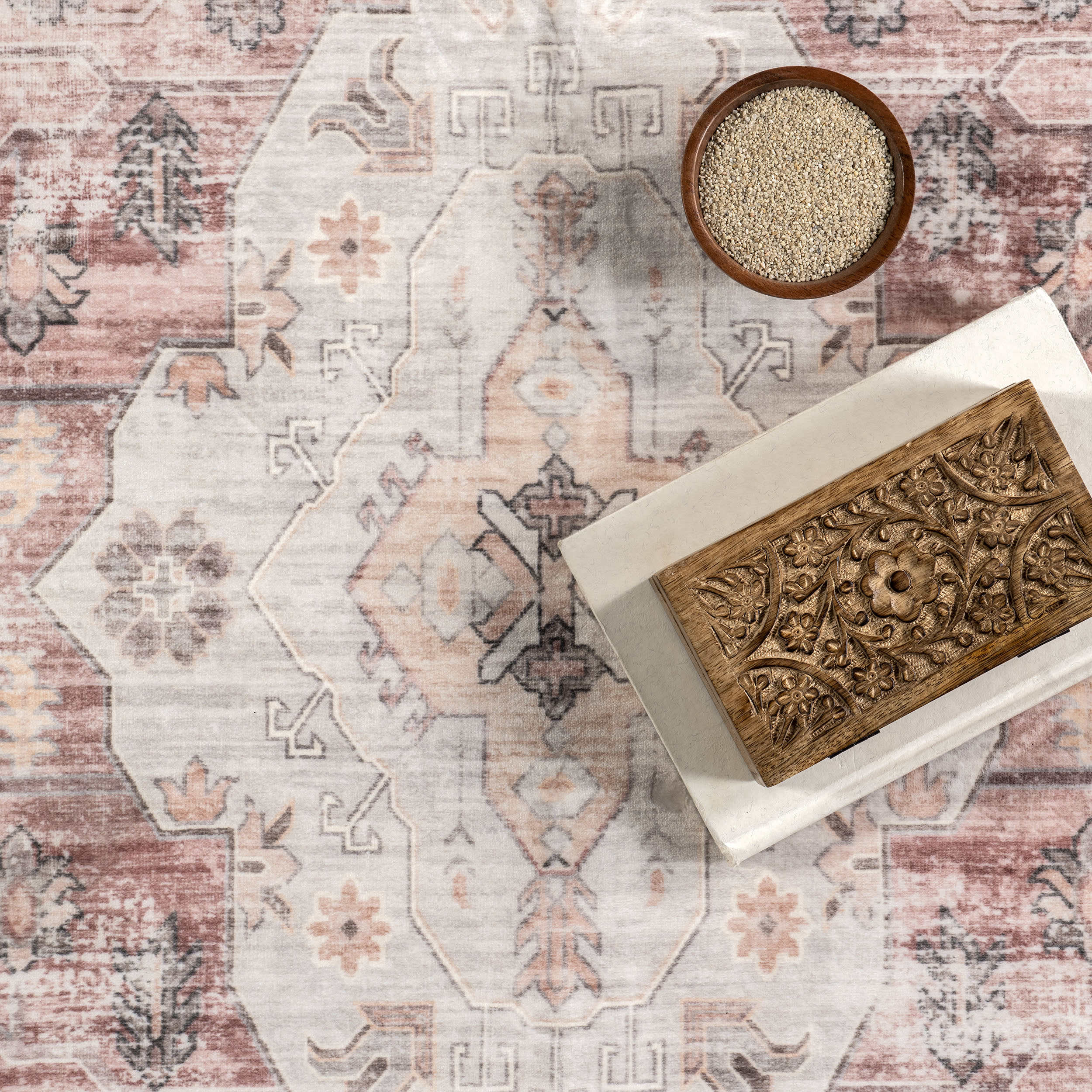 Vikky Diamond Medallion Washable Rug | Blush Pink - Image 7