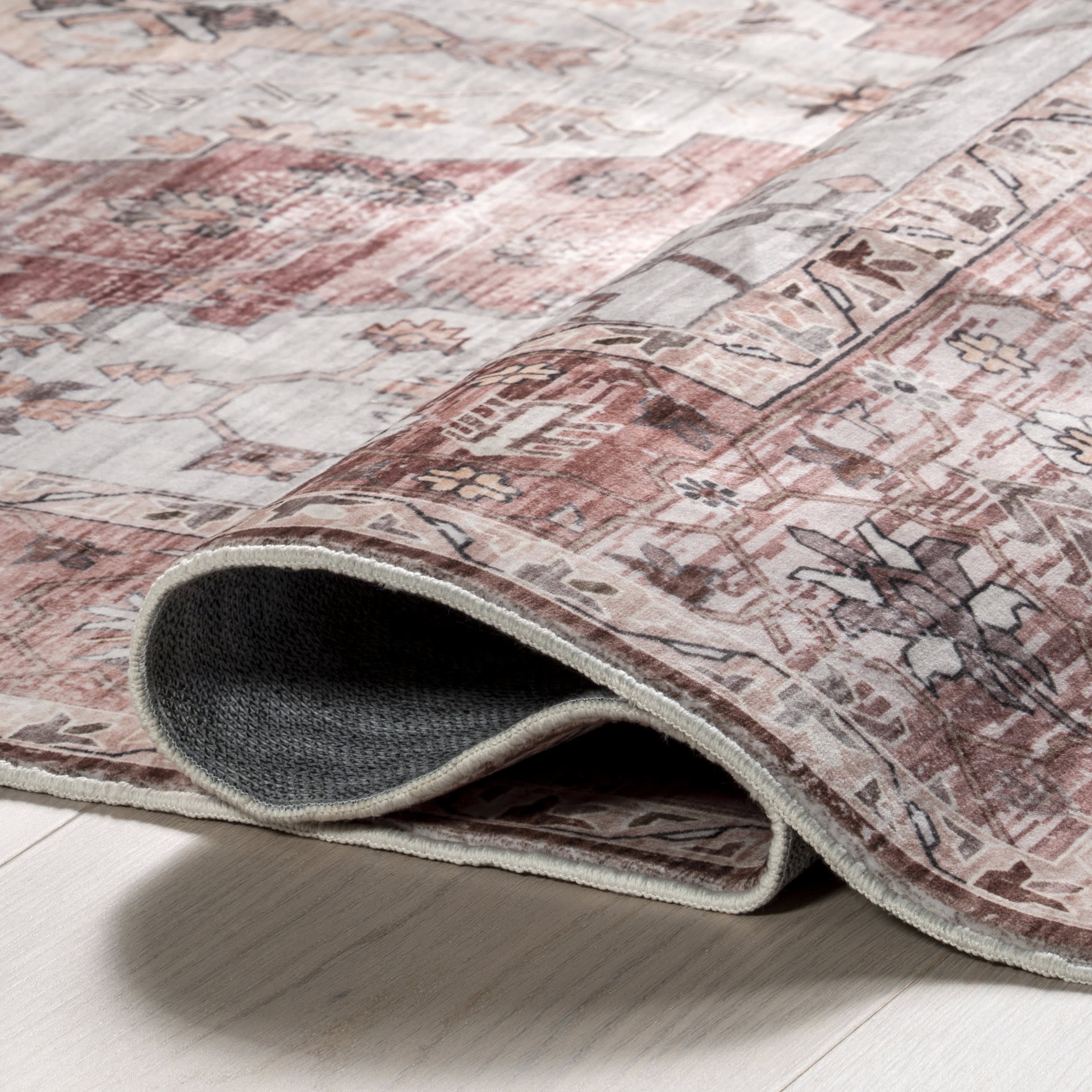 Vikky Diamond Medallion Washable Rug | Blush Pink - Image 8