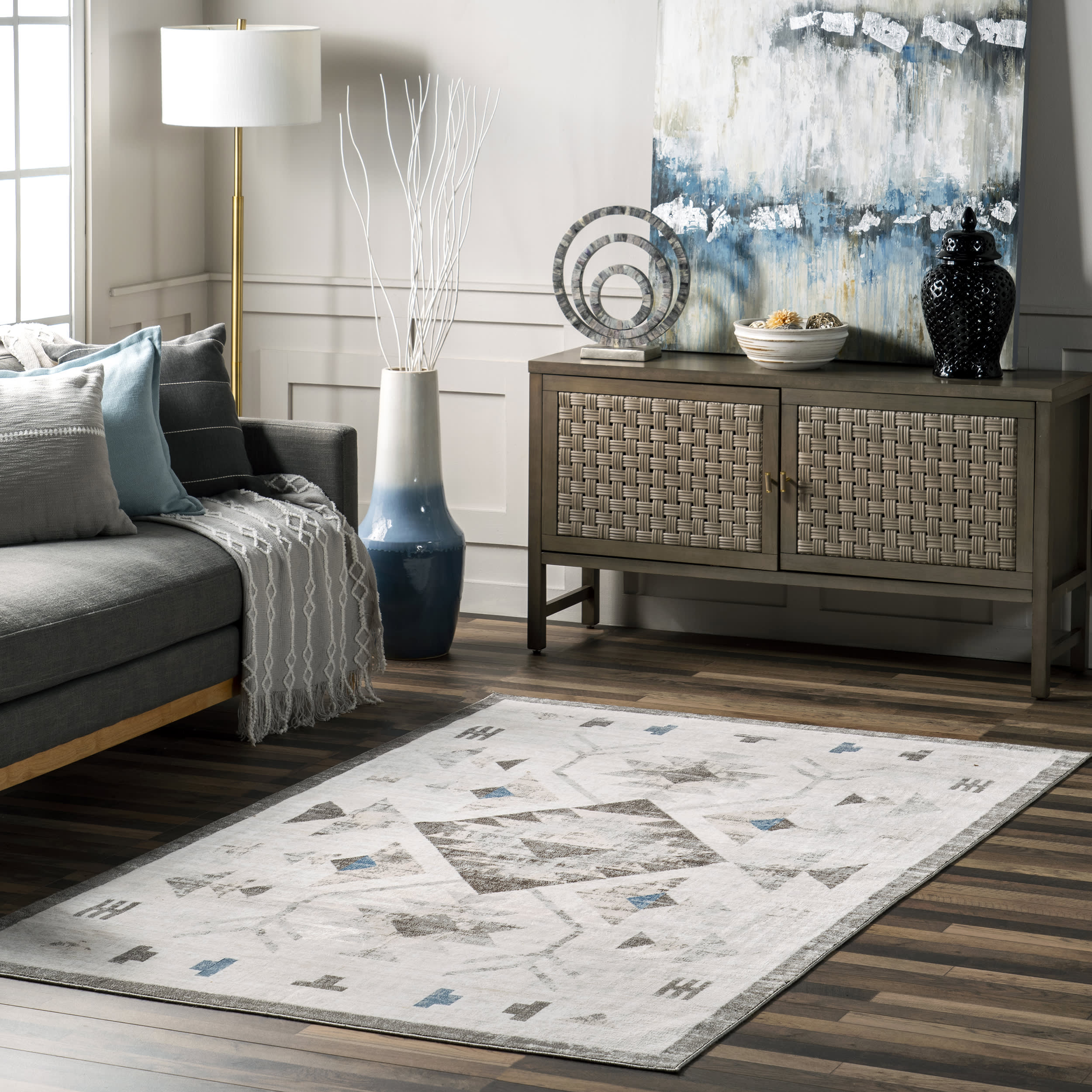 Vilani Faded Washable Rug | Light Grey - Image 2