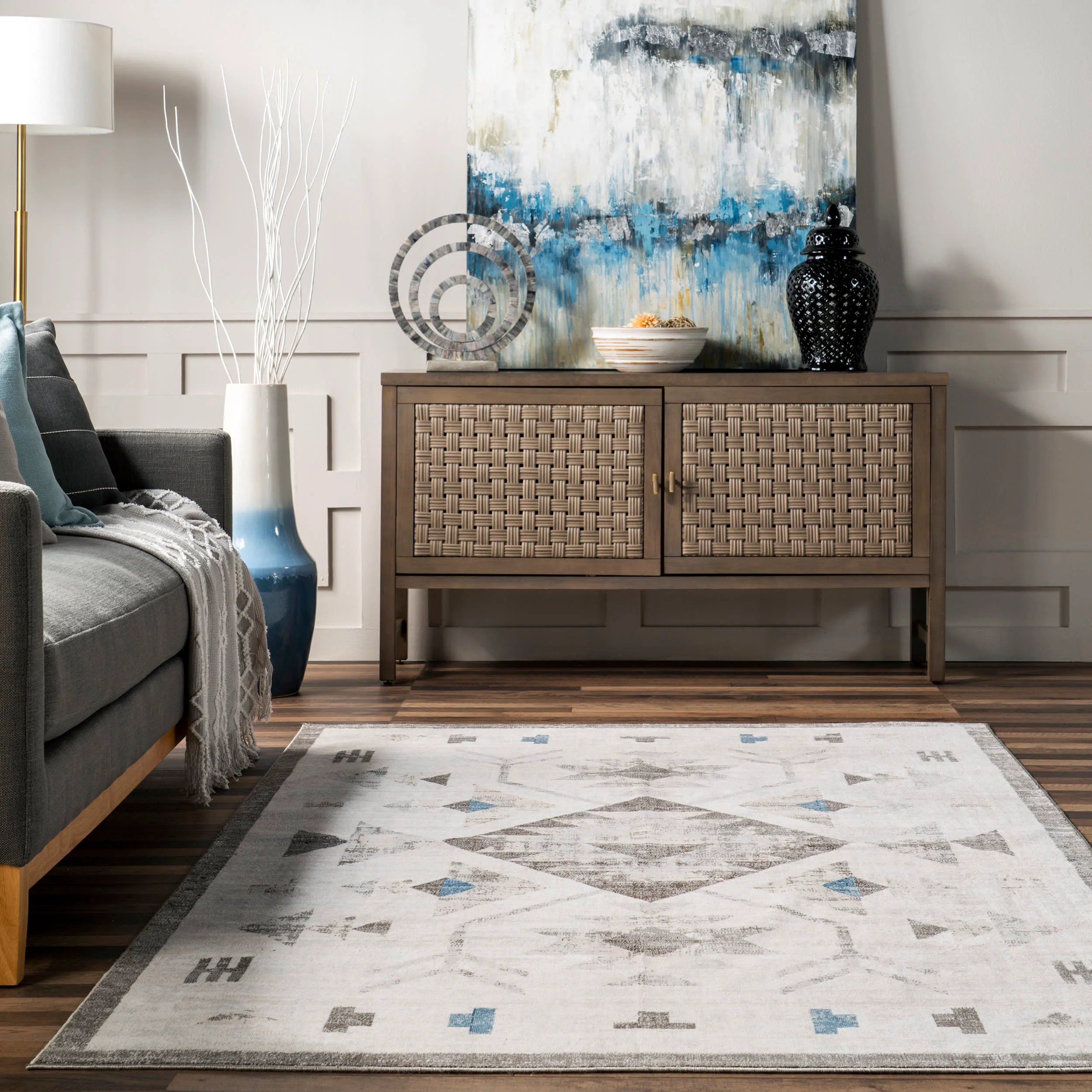 Vilani Faded Washable Rug | Light Grey - Image 4