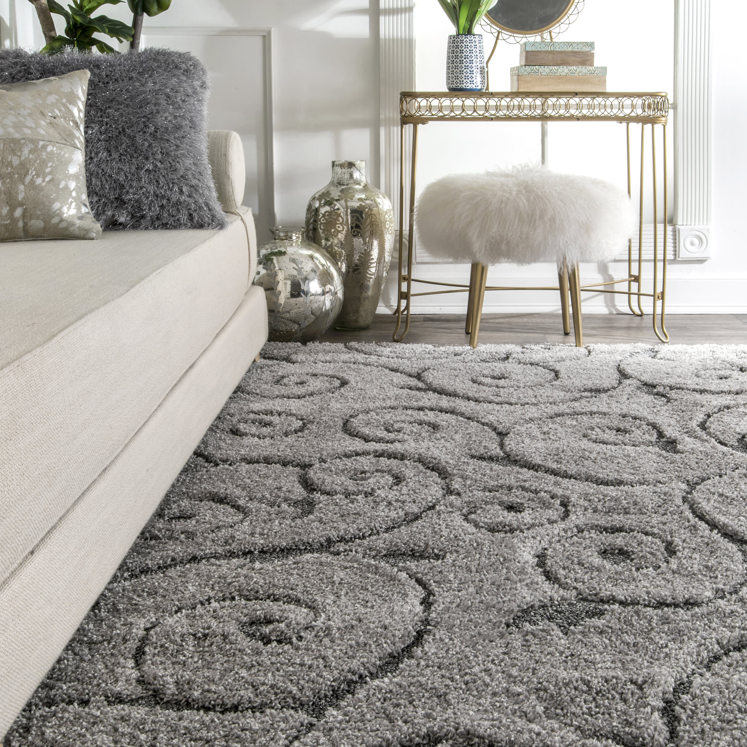 Vine Swirls Rug | Dark Grey - Image 4