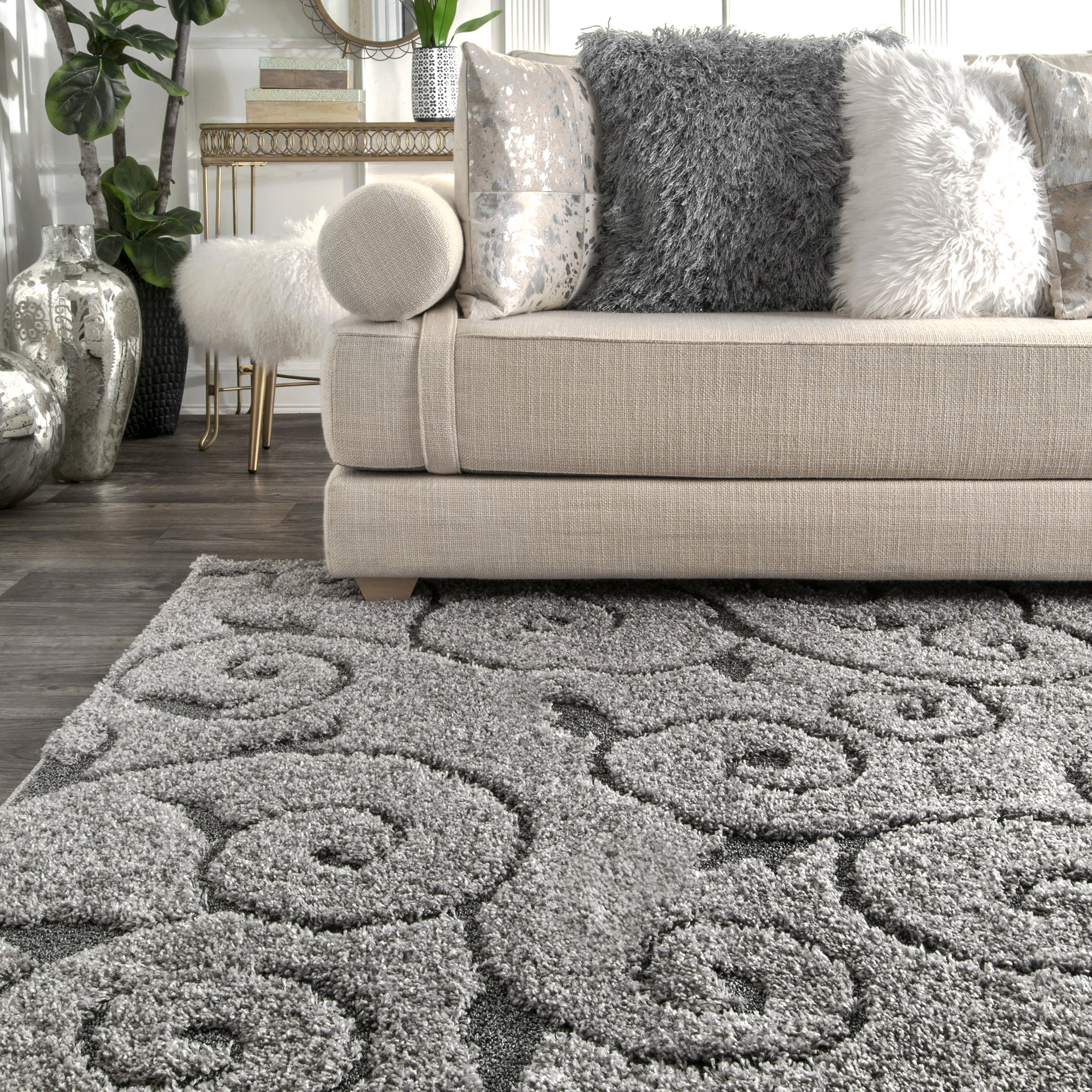 Vine Swirls Rug | Dark Grey - Image 5