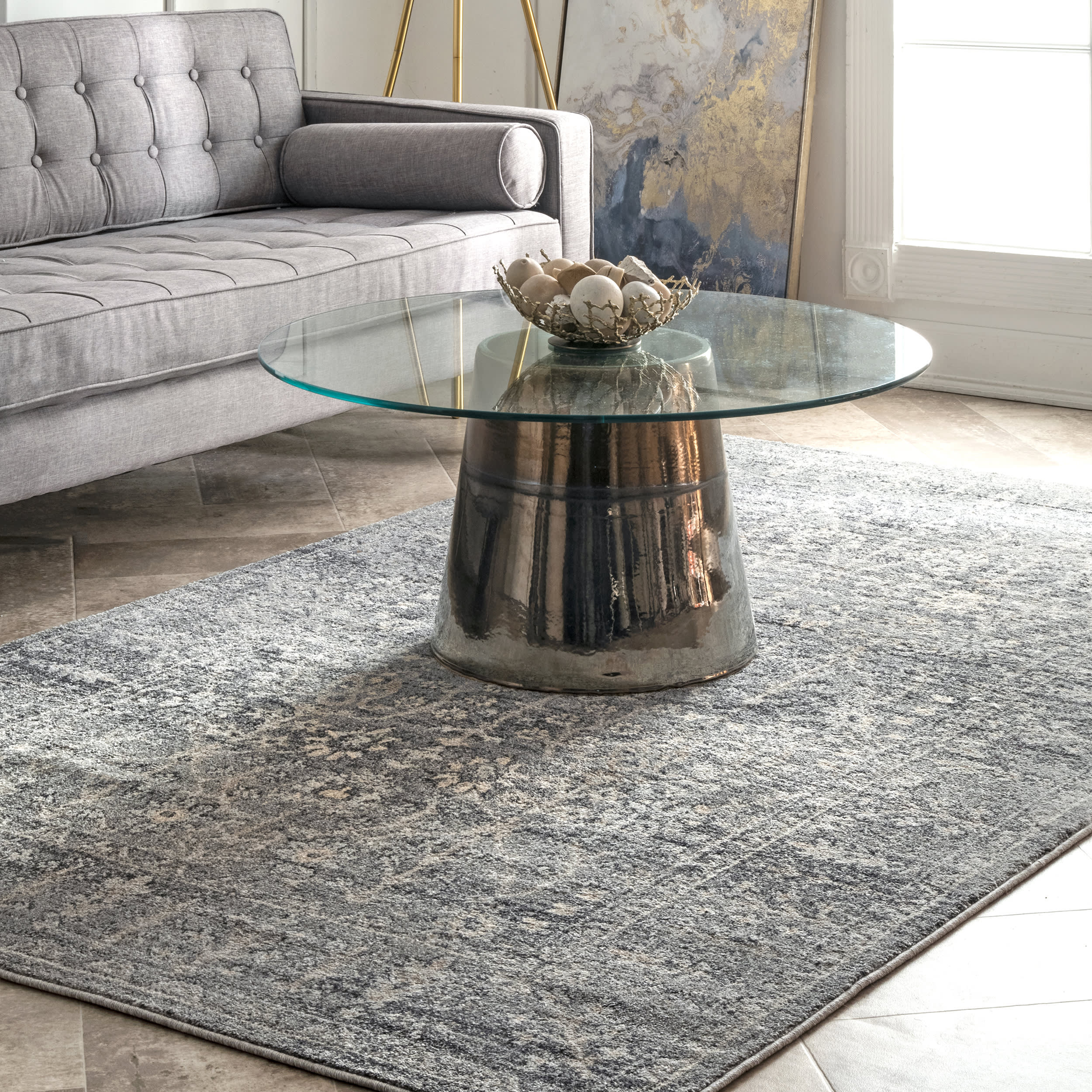 Vintage Floral Rug | Grey - Image 2