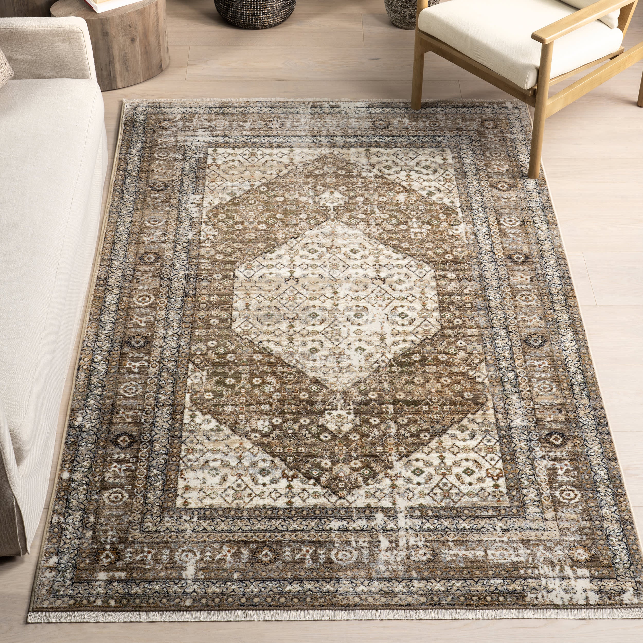 Vintage Medallion Fringe Rug | Brown - Image 2
