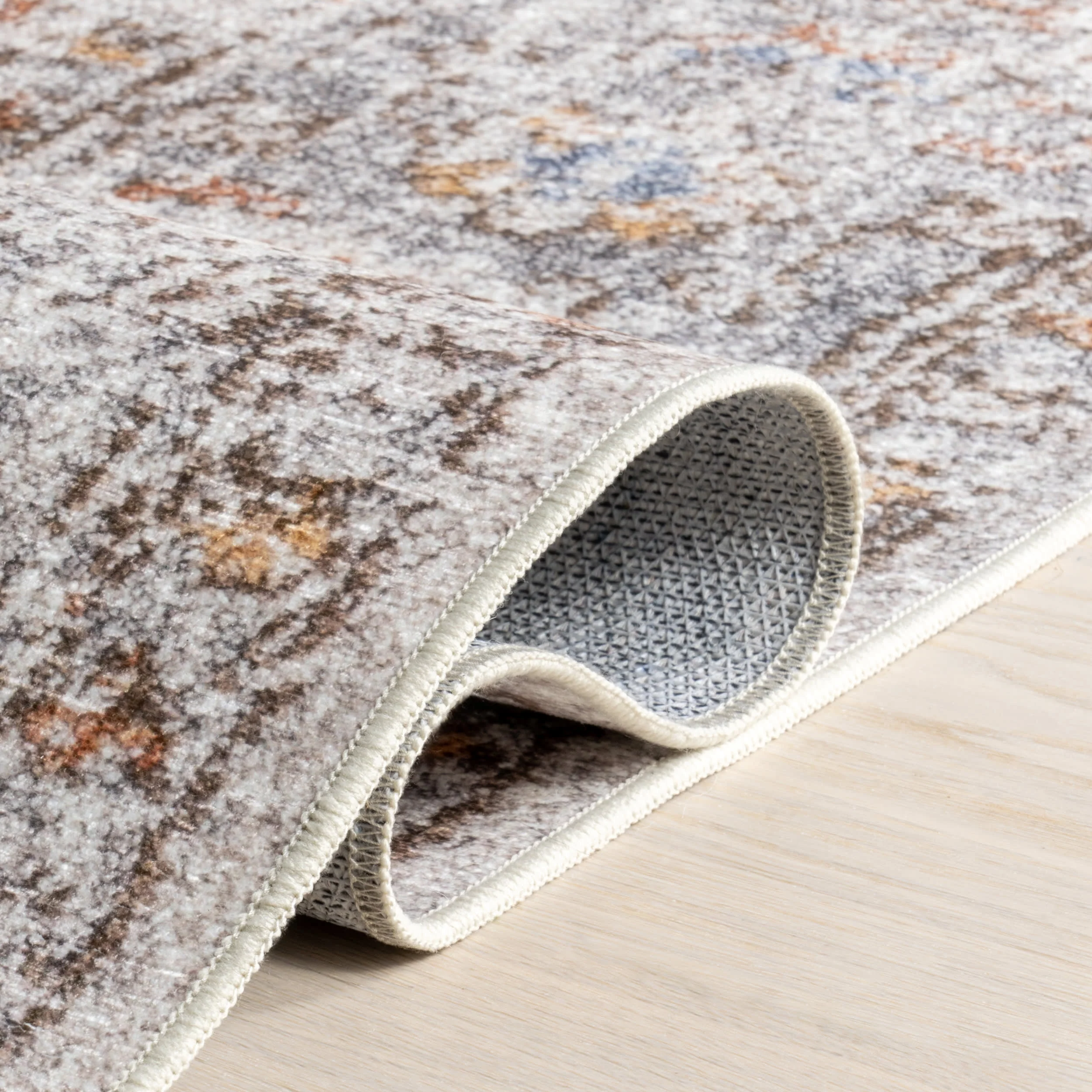 Vintage Medallion Spill Proof Washable Rug | Light Grey - Image 9