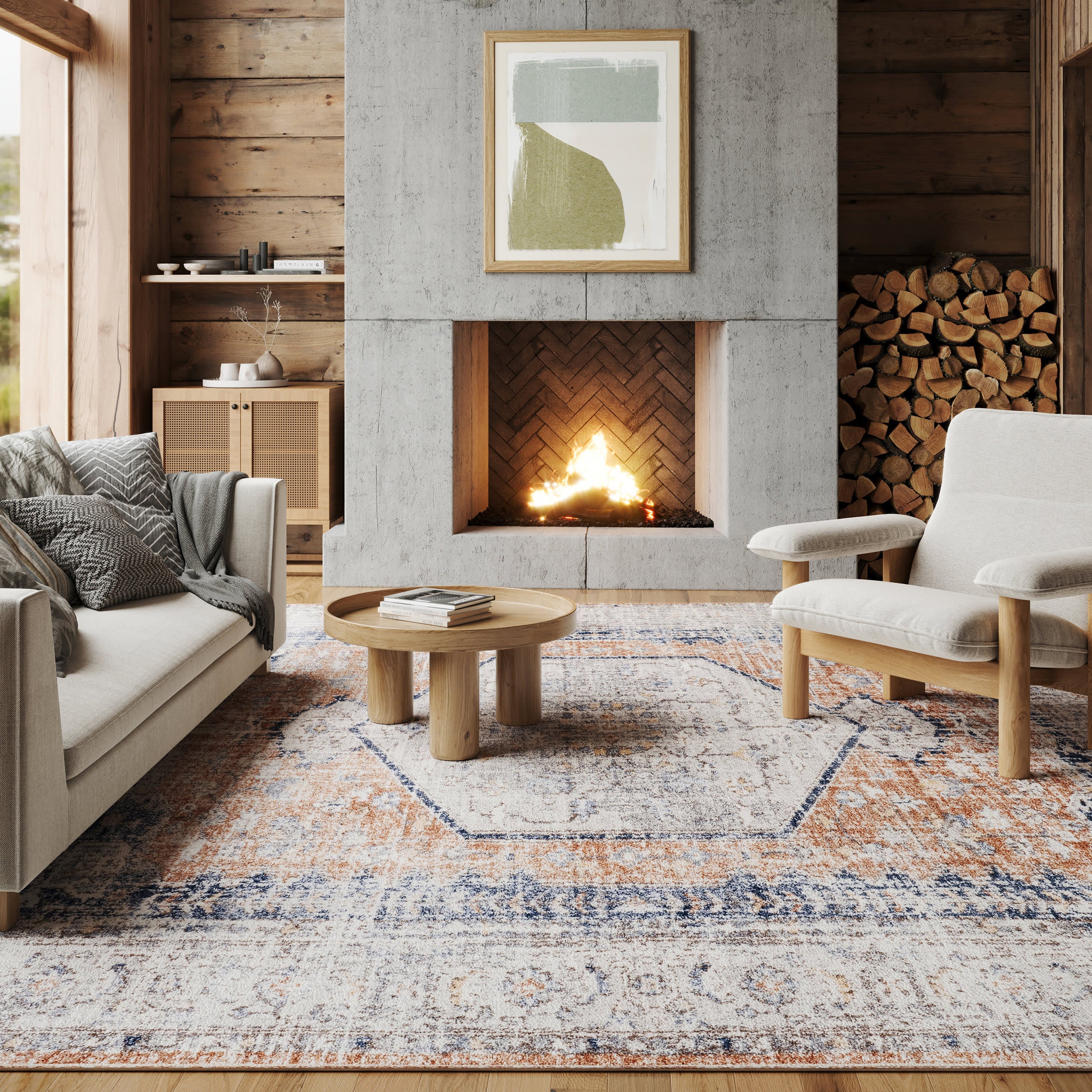 Vintage Medallion Spill Proof Washable Rug | Peach - Image 2