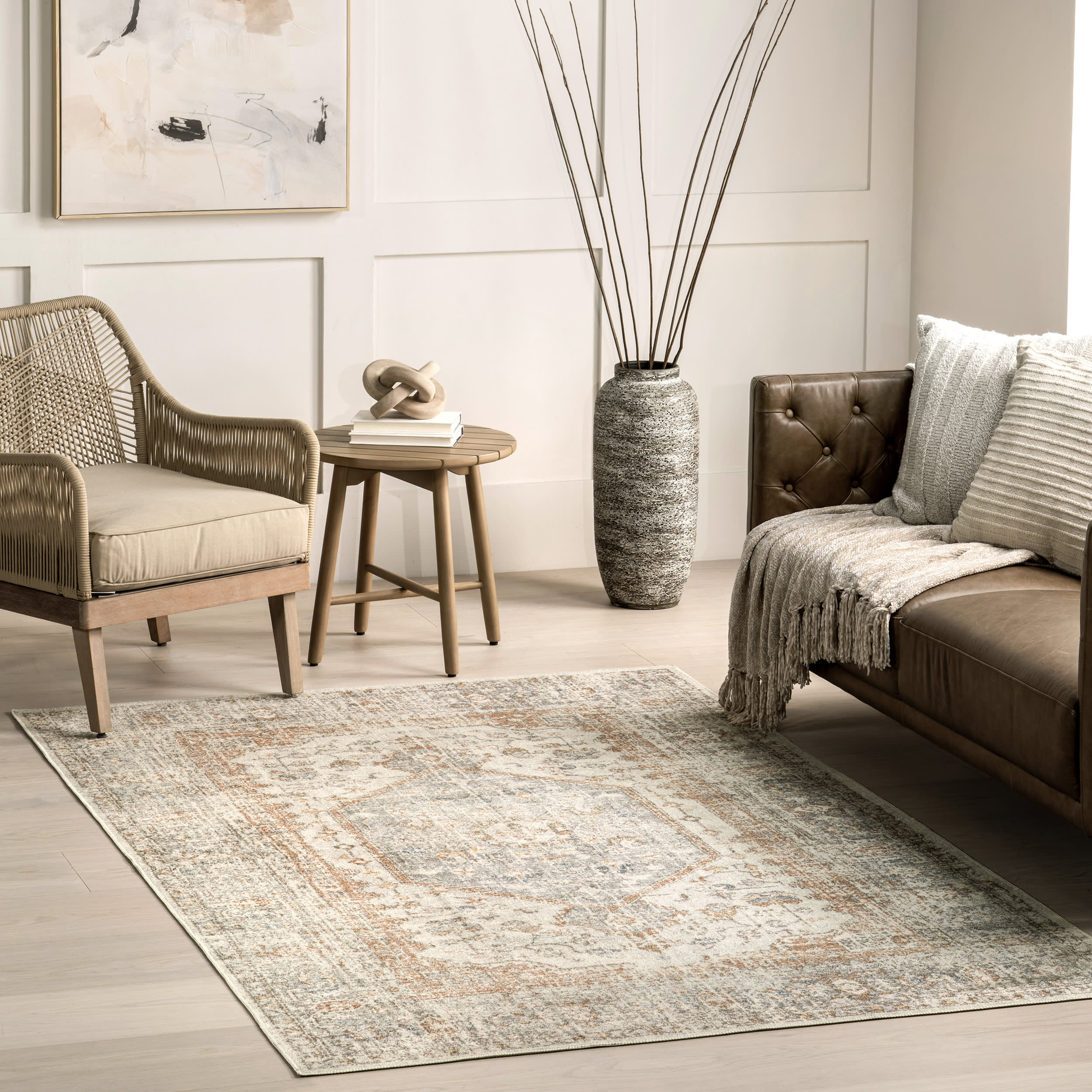 Vintage Medallion Washable Rug | Light Grey - Image 2