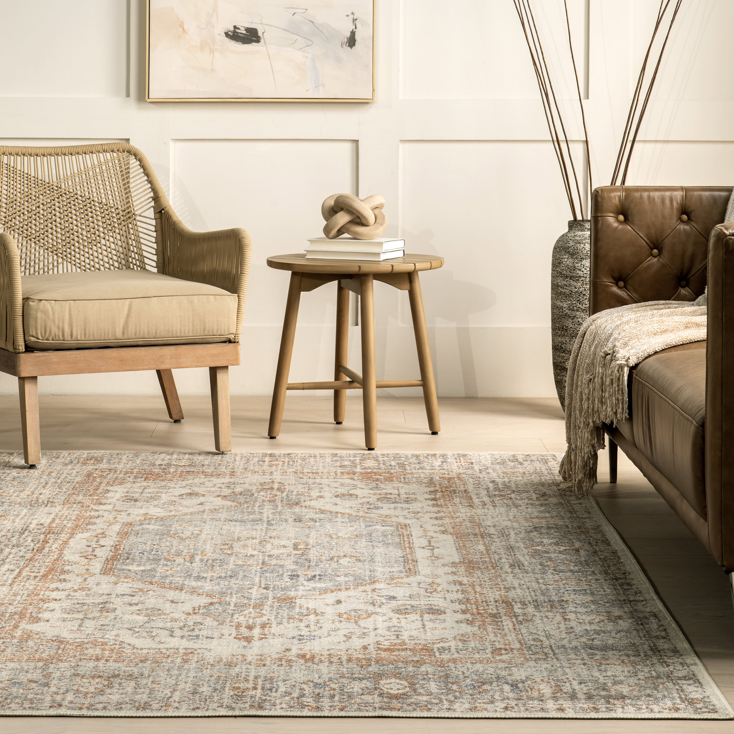 Vintage Medallion Washable Rug | Light Grey - Image 4
