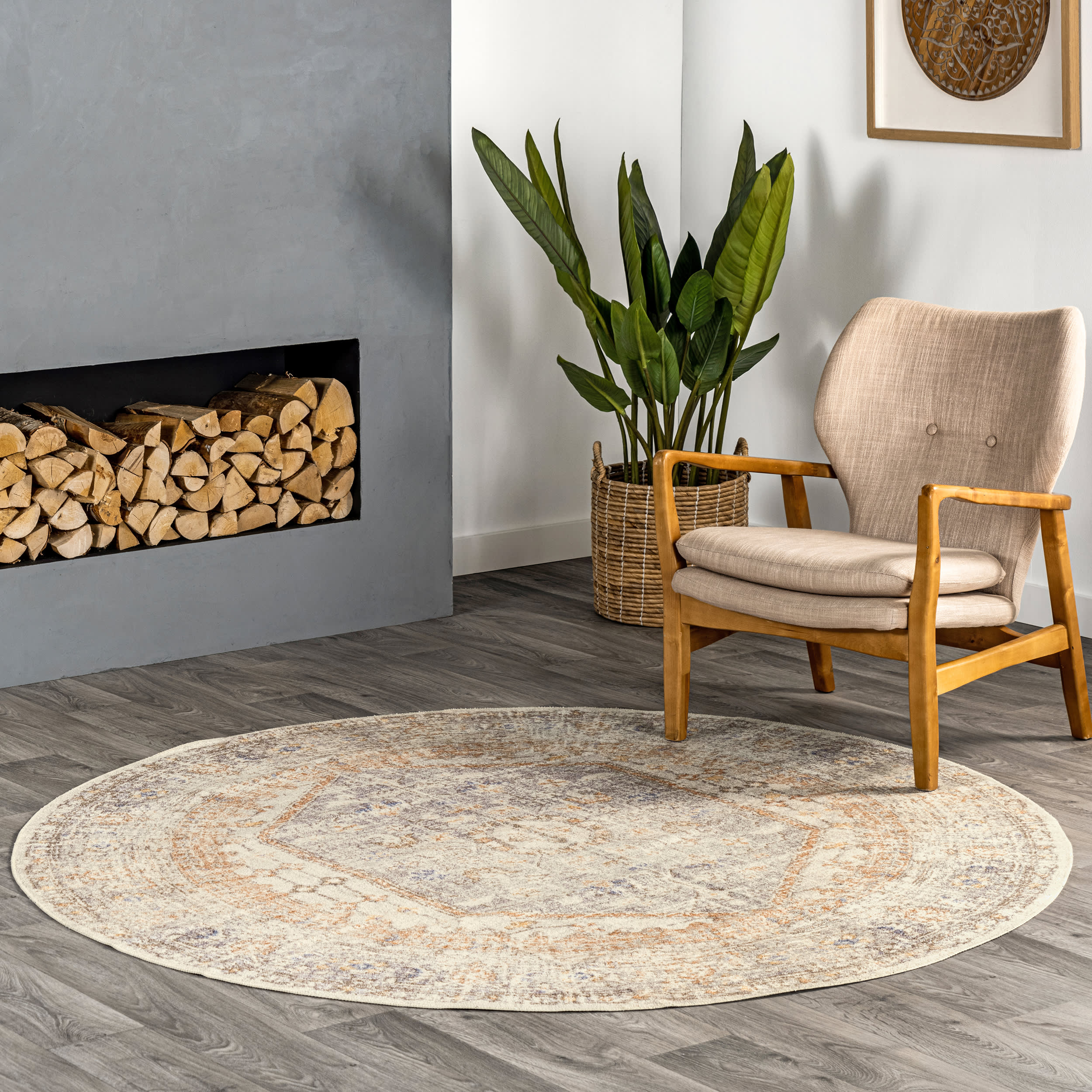 Vintage Medallion Washable Rug | Light Grey - Image 2