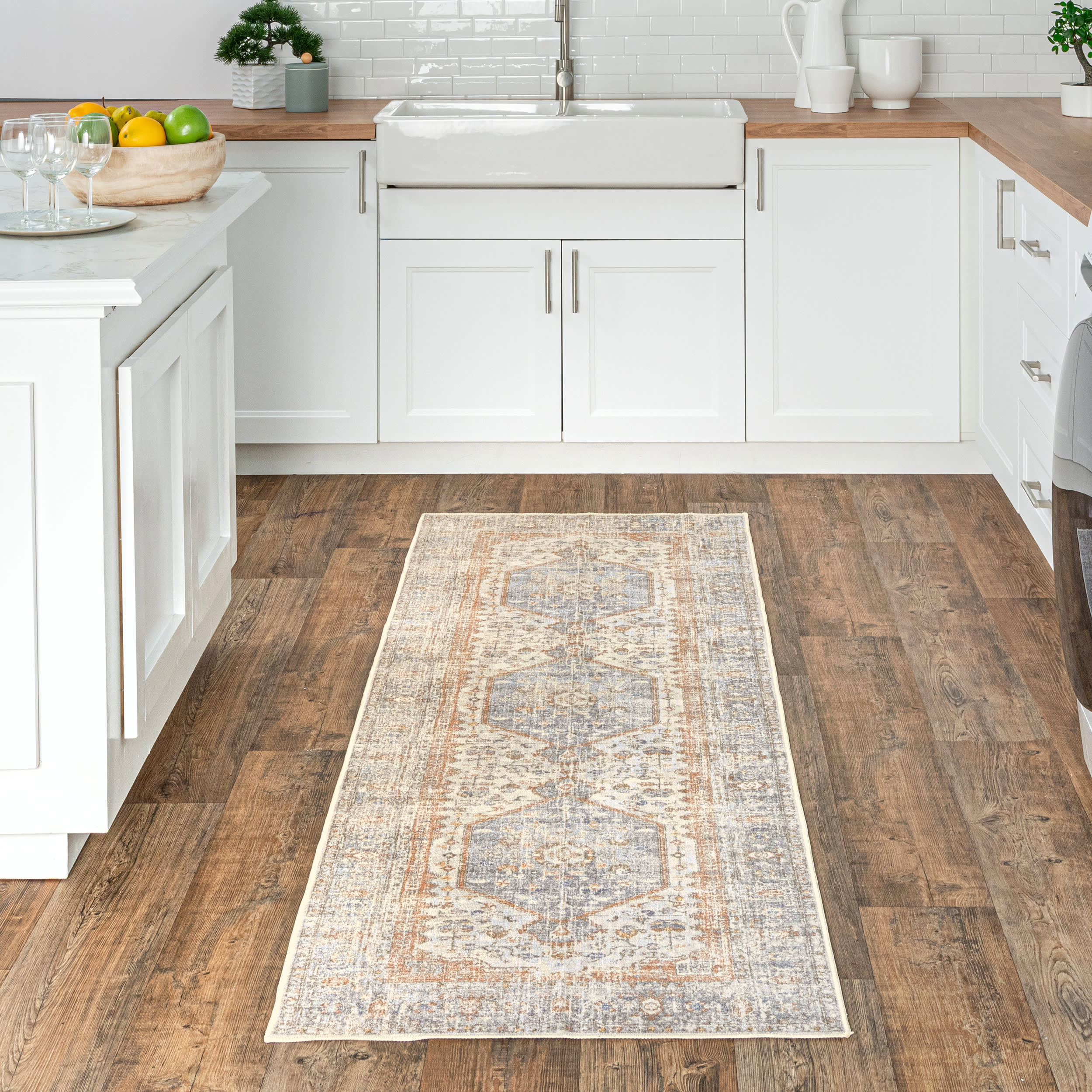 Vintage Medallion Washable Rug | Light Grey - Image 2