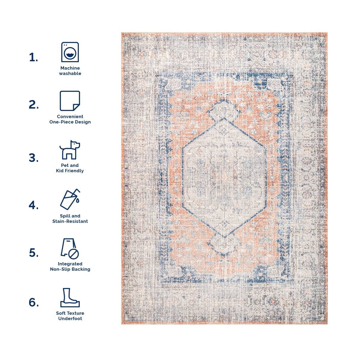 Vintage Medallion Washable Rug | Peach - Image 6
