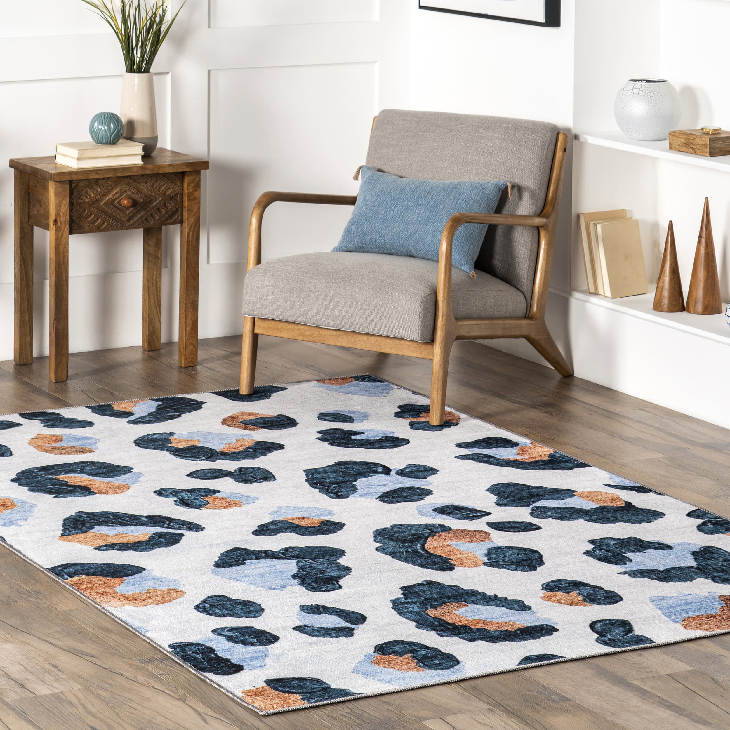 Viola Washable Brush Strokes Rug | Blue - Image 2