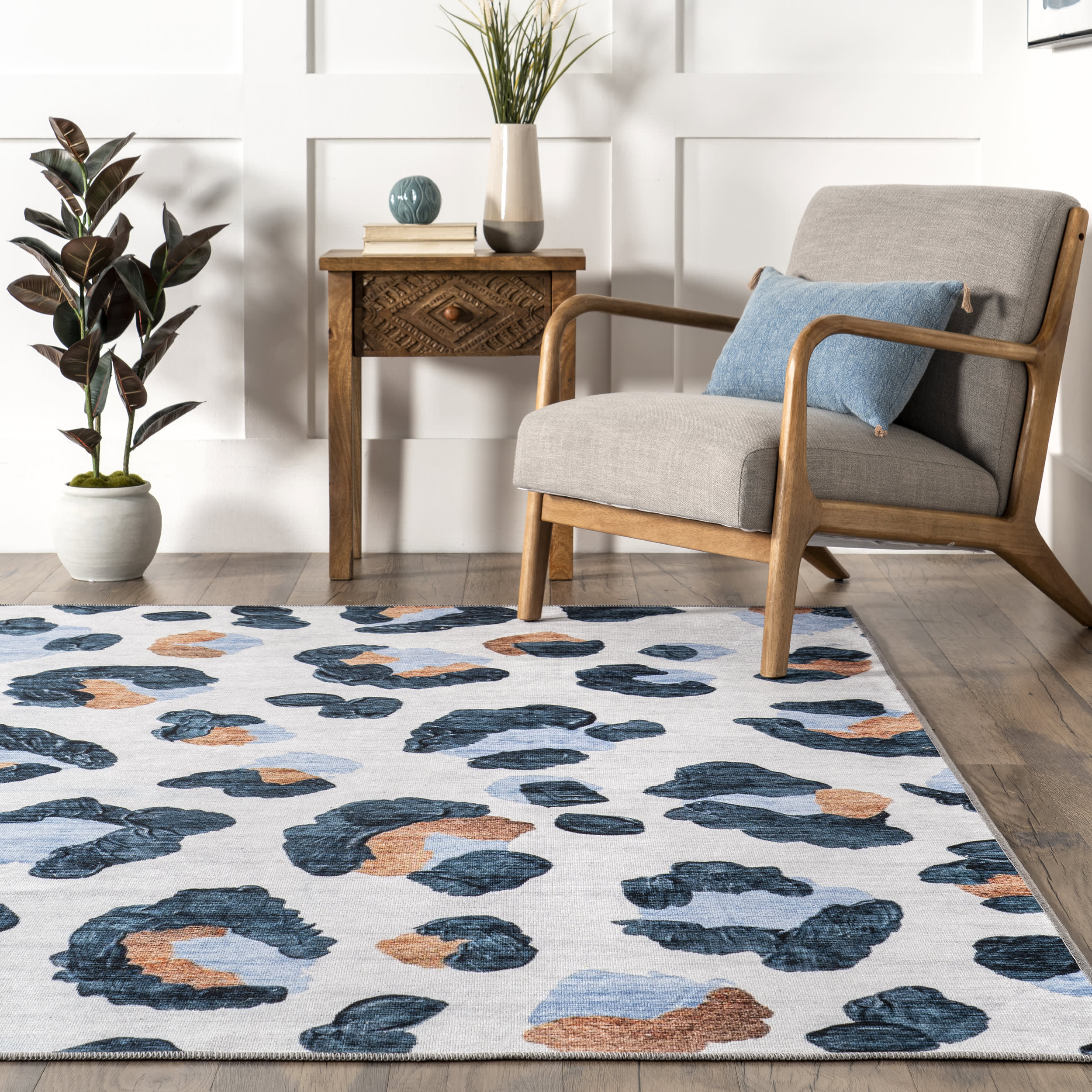 Viola Washable Brush Strokes Rug | Blue - Image 4