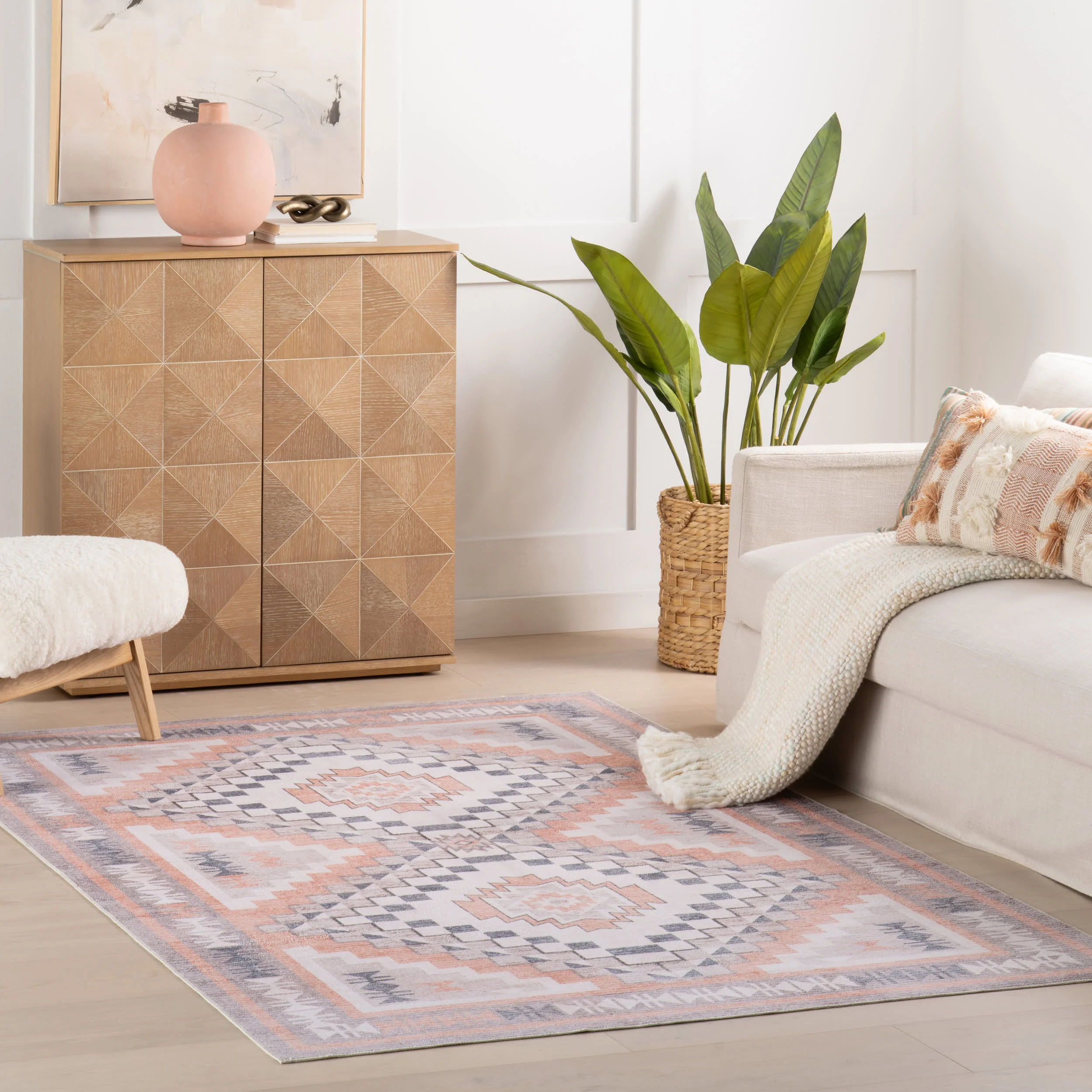 Violeta Timeless Medallion Spill Proof Washable Rug | Light Orange - Image 2