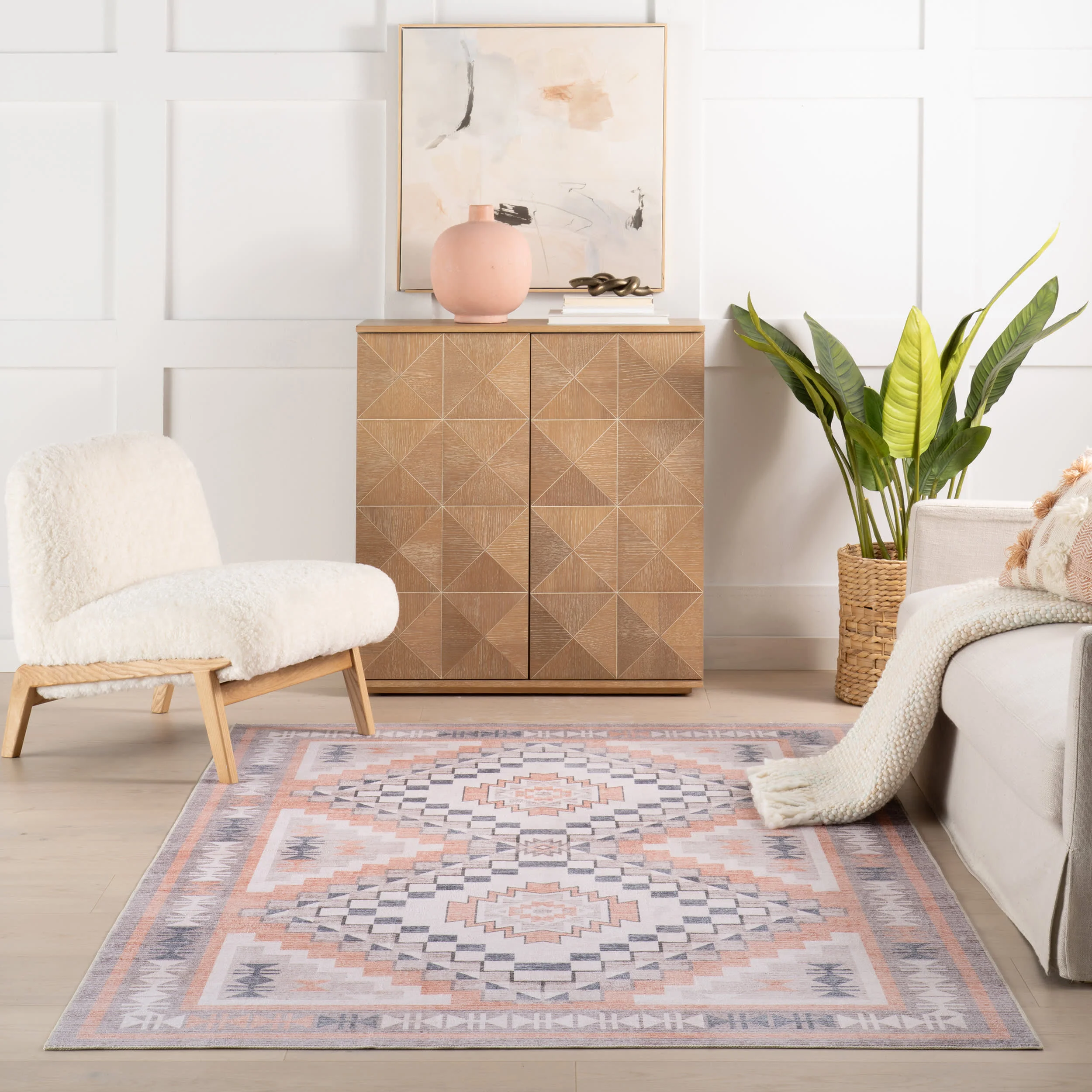 Violeta Timeless Medallion Spill Proof Washable Rug | Light Orange - Image 5