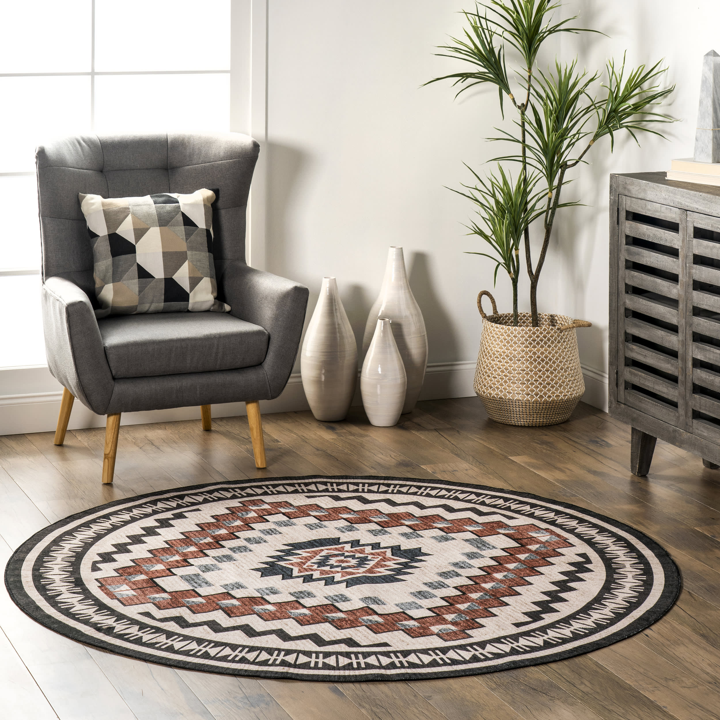 Violeta Timeless Medallion Washable Rug | Beige - Image 2