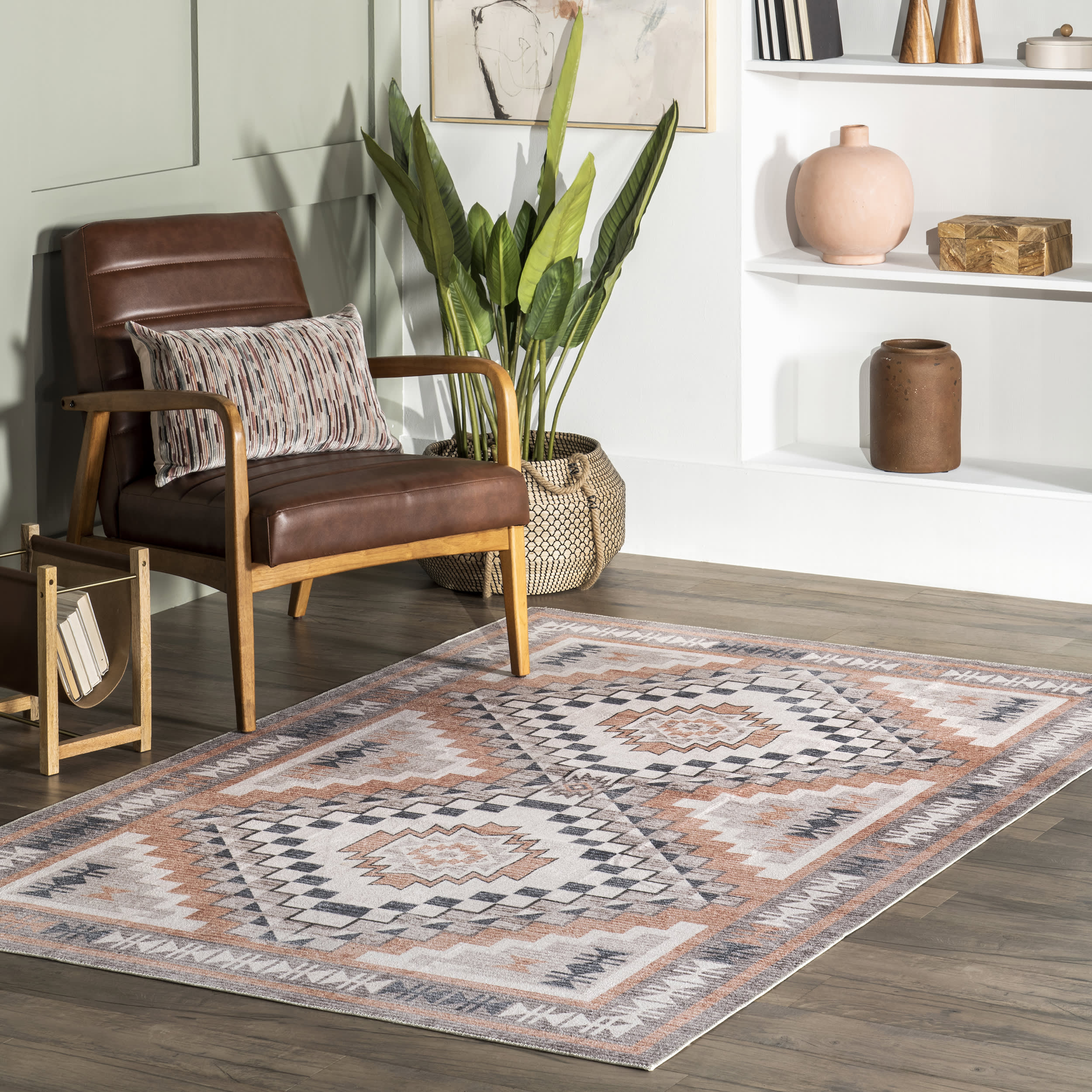 Violeta Timeless Medallion Washable Rug | Light Orange - Image 2