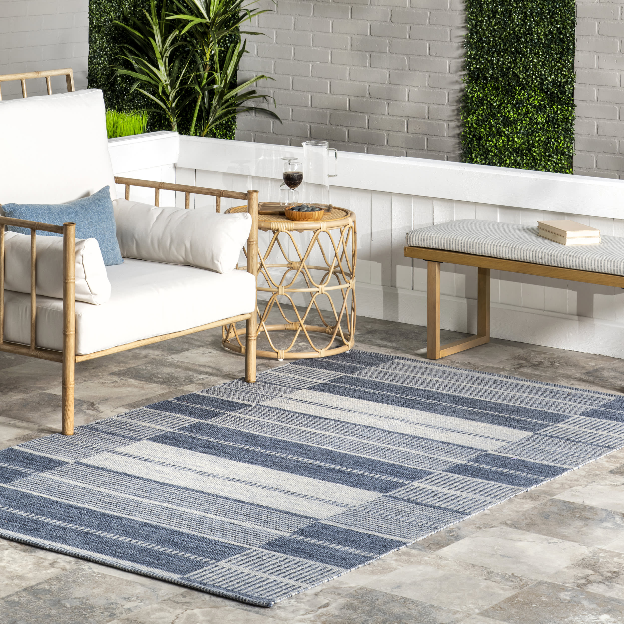 Violetta Indoor/Outdoor Blocks Rug | Blue - Image 2