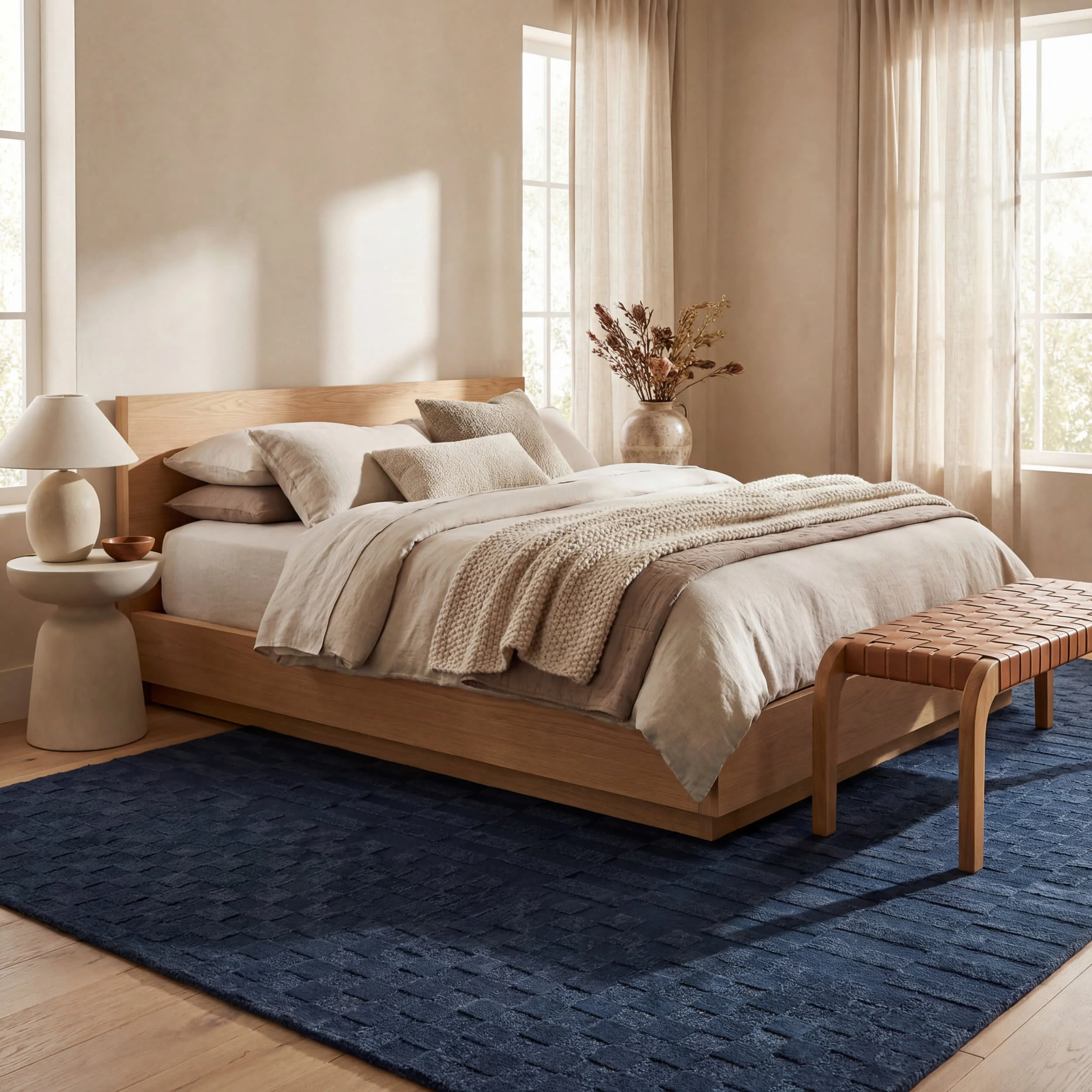 Vira Checkered Plush Textured Washable Rug | Blue - Image 10