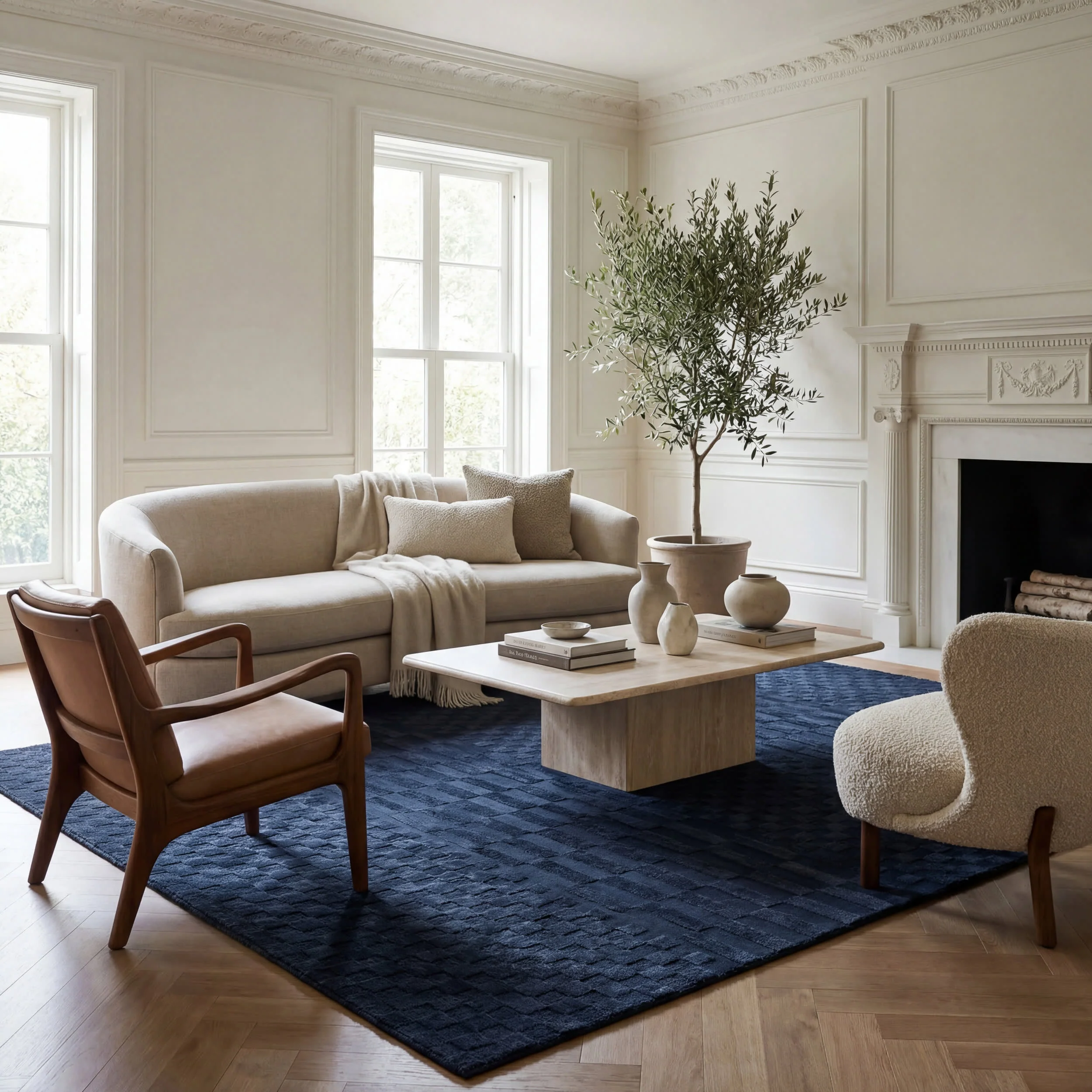 Vira Checkered Plush Textured Washable Rug | Blue - Image 2