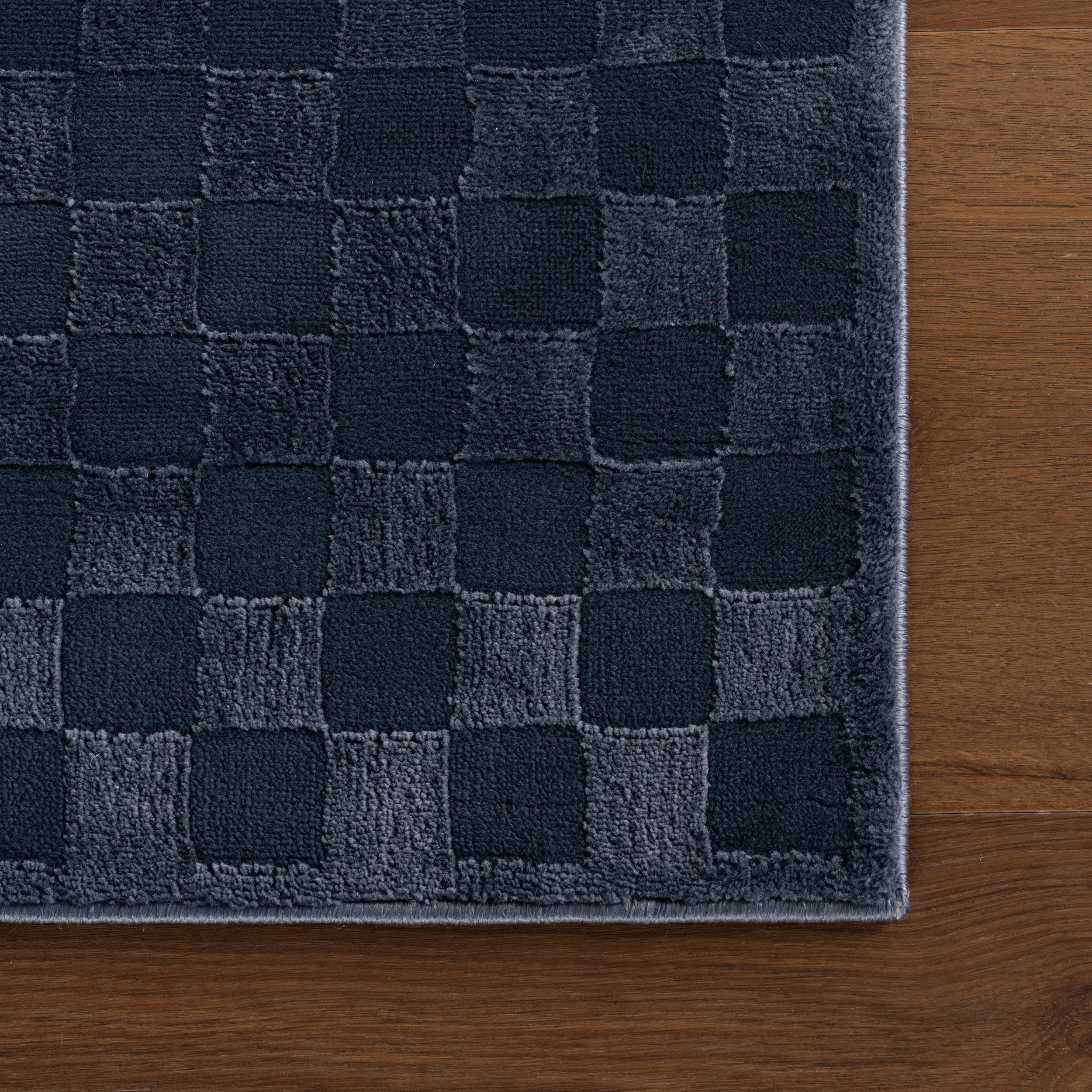 Vira Checkered Plush Textured Washable Rug | Blue - Image 4