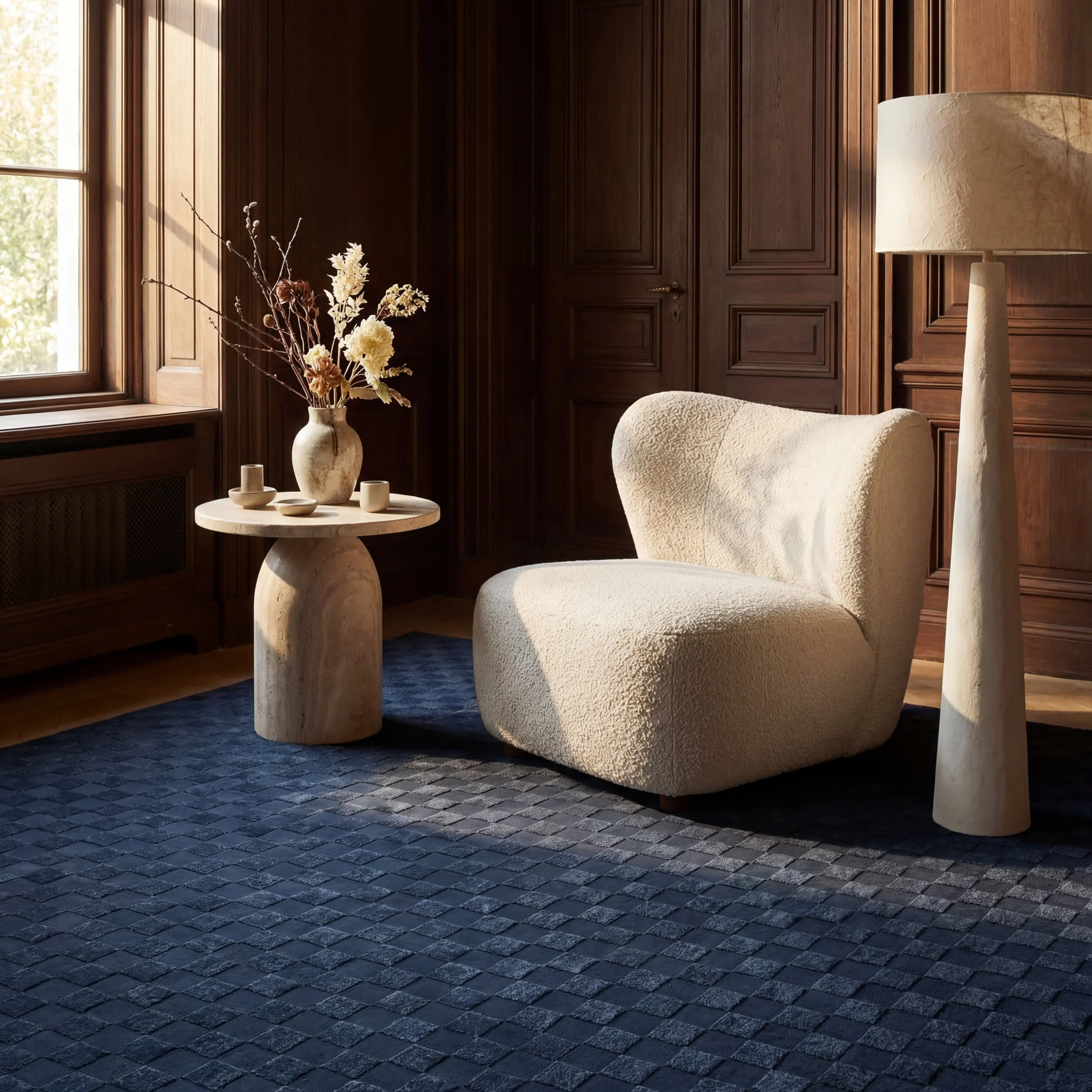 Vira Checkered Plush Textured Washable Rug | Blue - Image 5