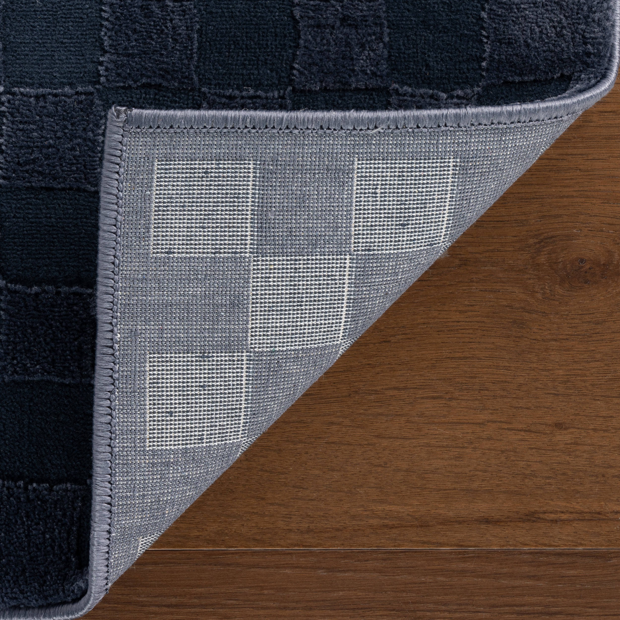 Vira Checkered Plush Textured Washable Rug | Blue - Image 8