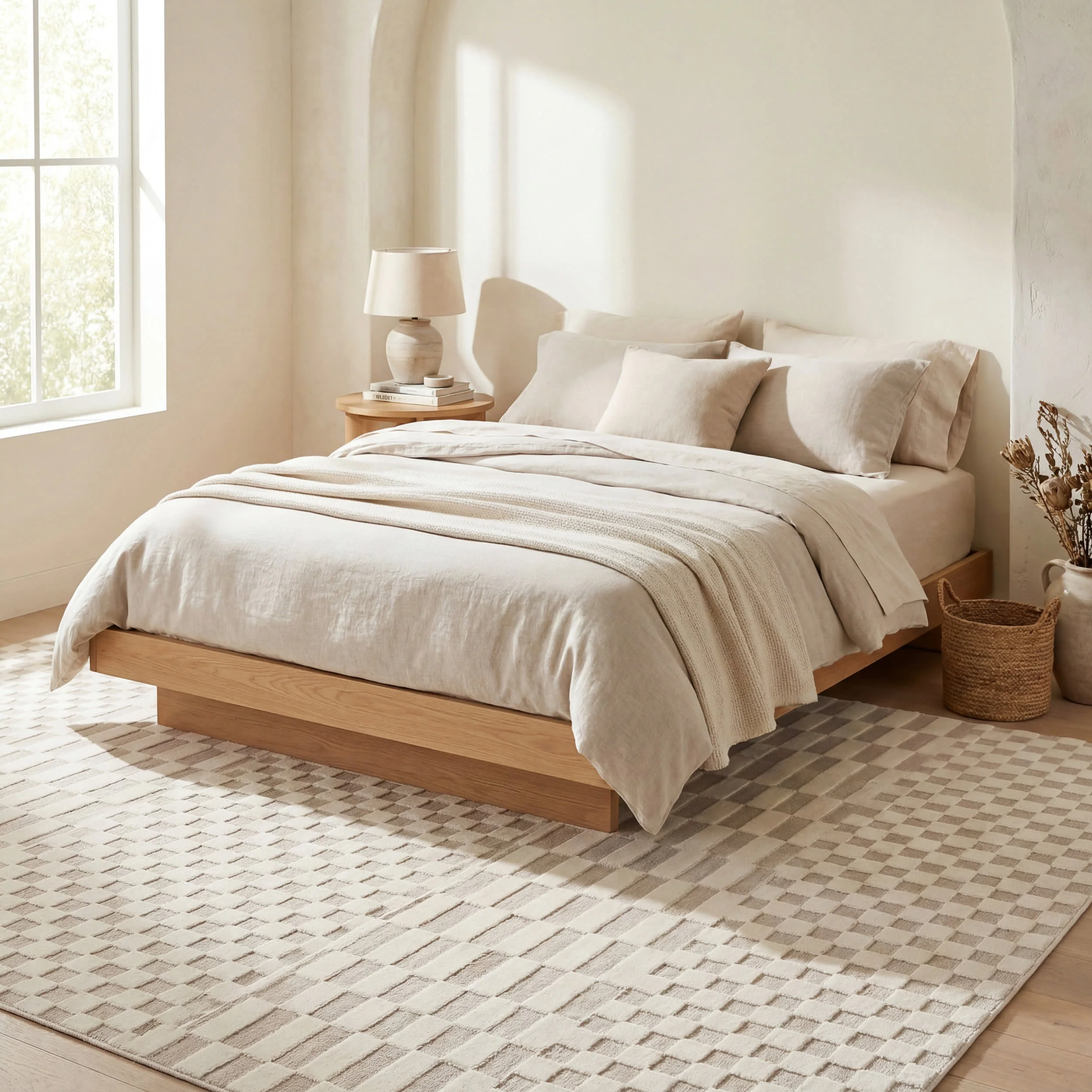 Vira Checkered Plush Textured Washable Rug | Cream - Image 10