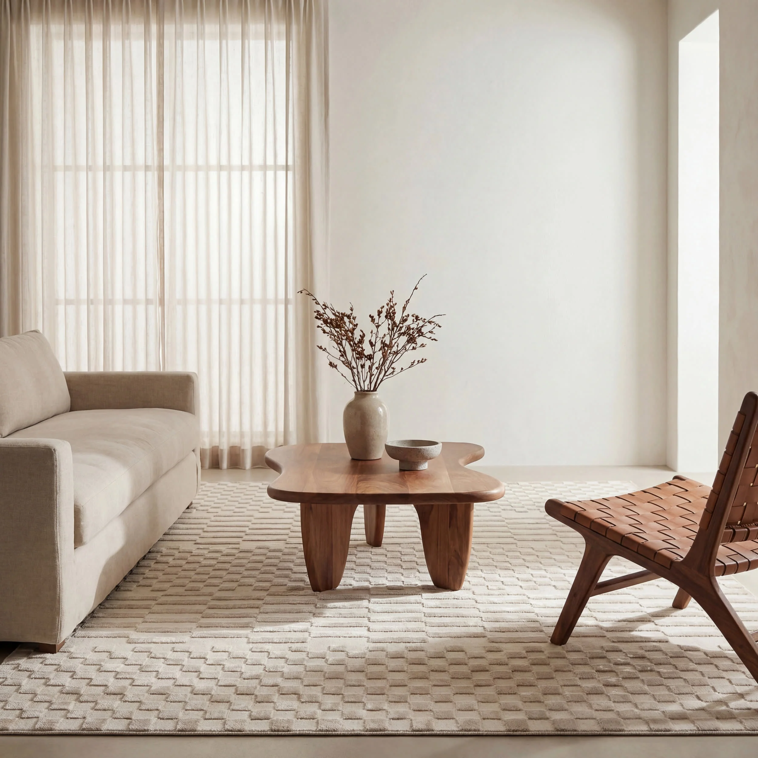 Vira Checkered Plush Textured Washable Rug | Cream - Image 5
