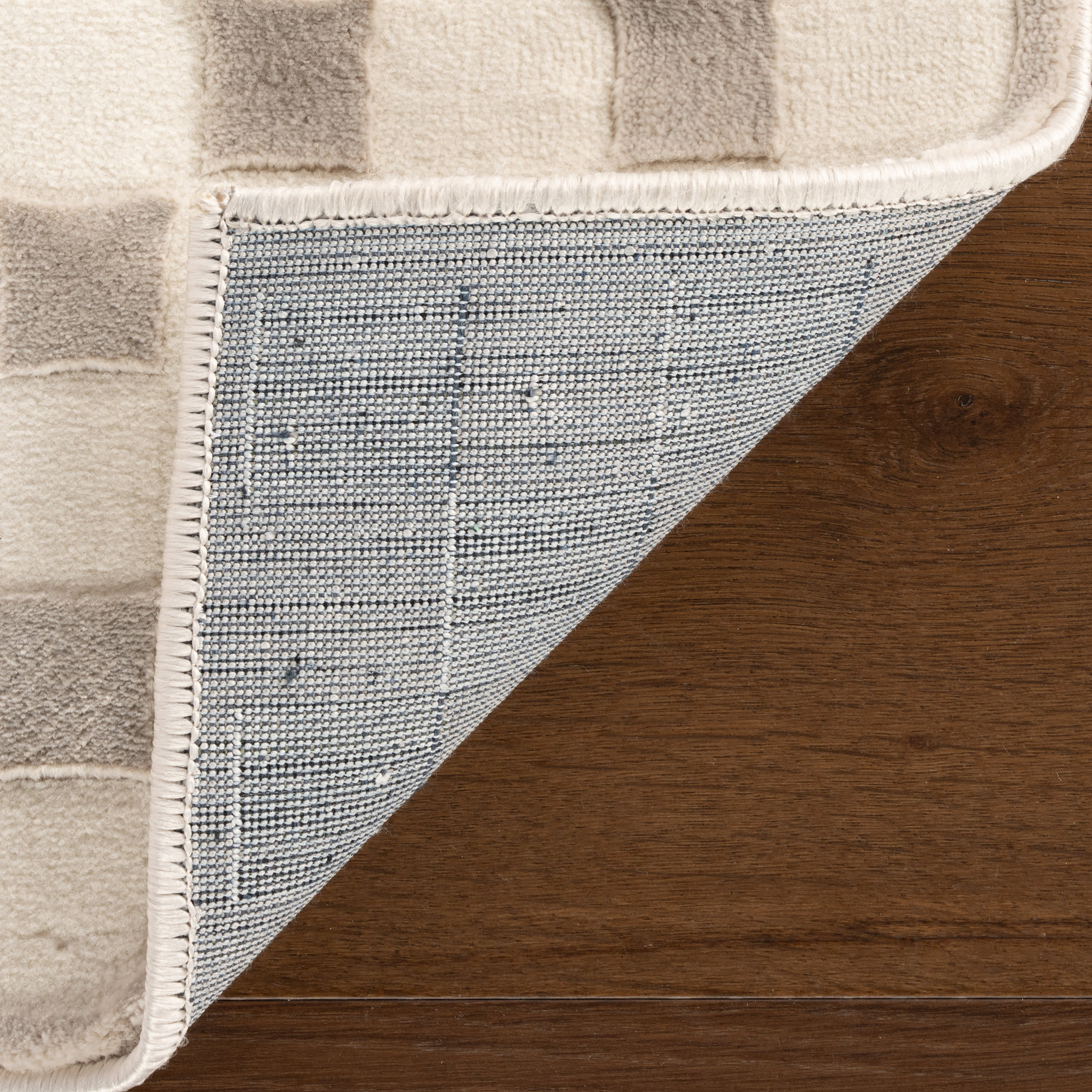 Vira Checkered Plush Textured Washable Rug | Cream - Image 8