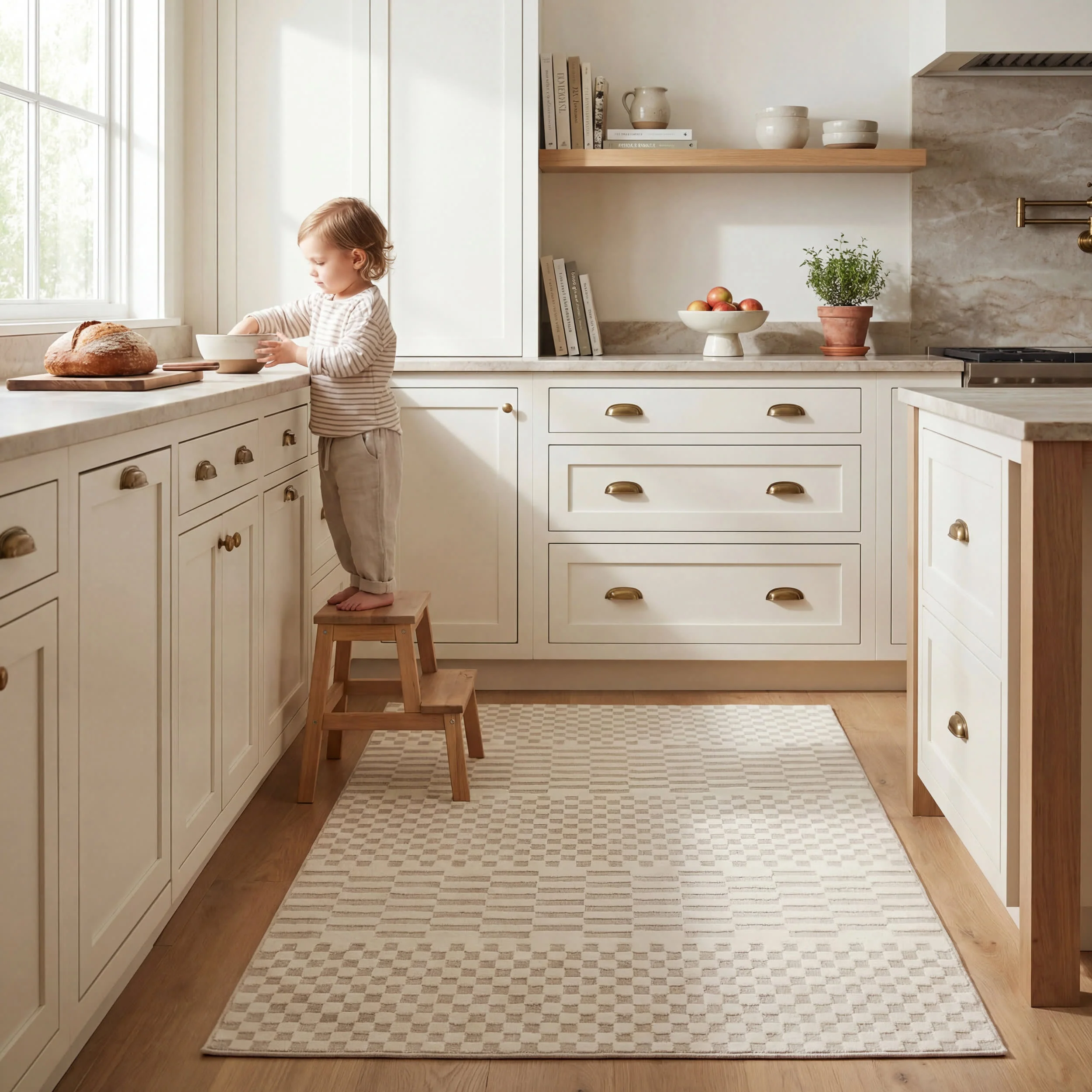 Vira Checkered Plush Textured Washable Rug | Cream - Image 9