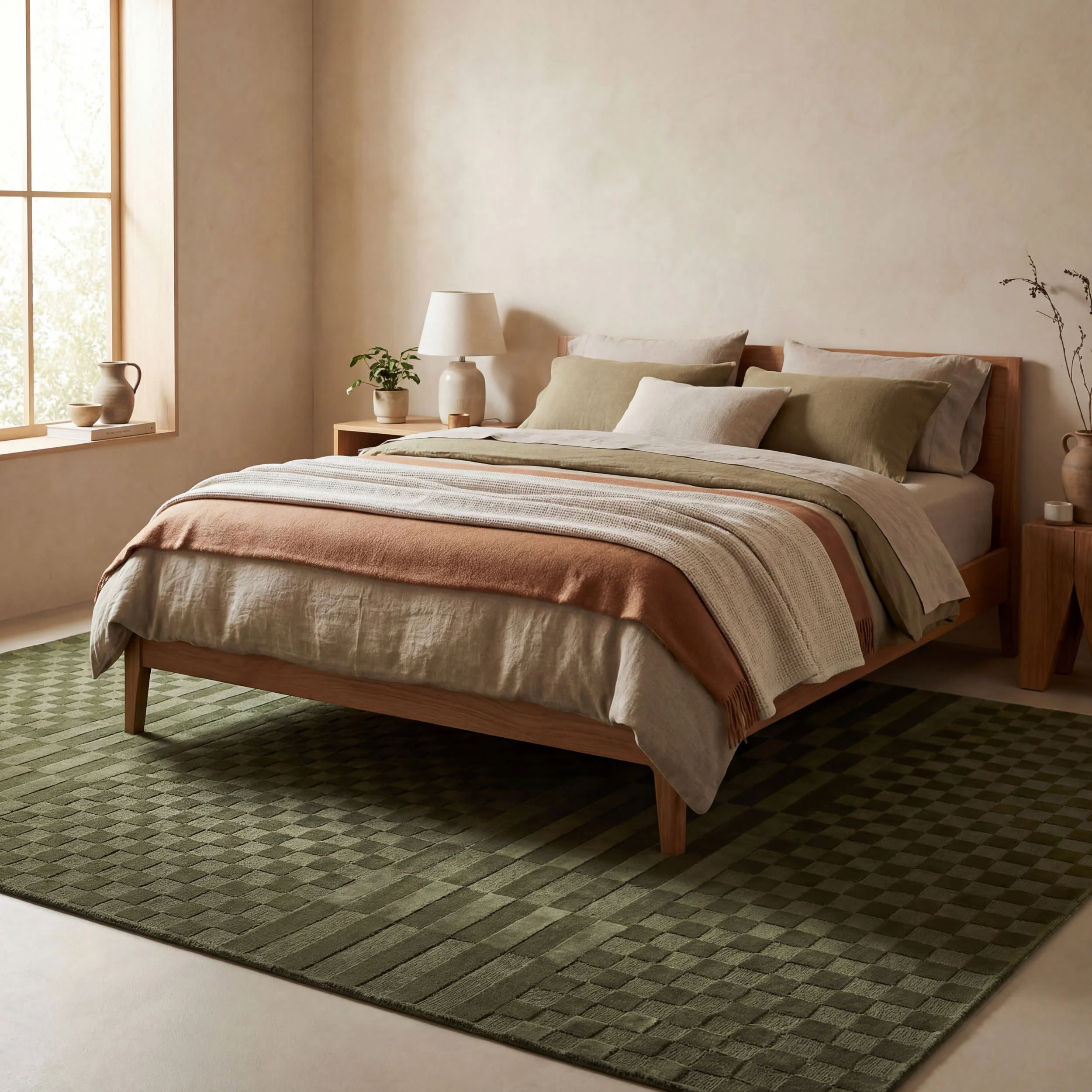 Vira Checkered Plush Textured Washable Rug | Green - Image 10