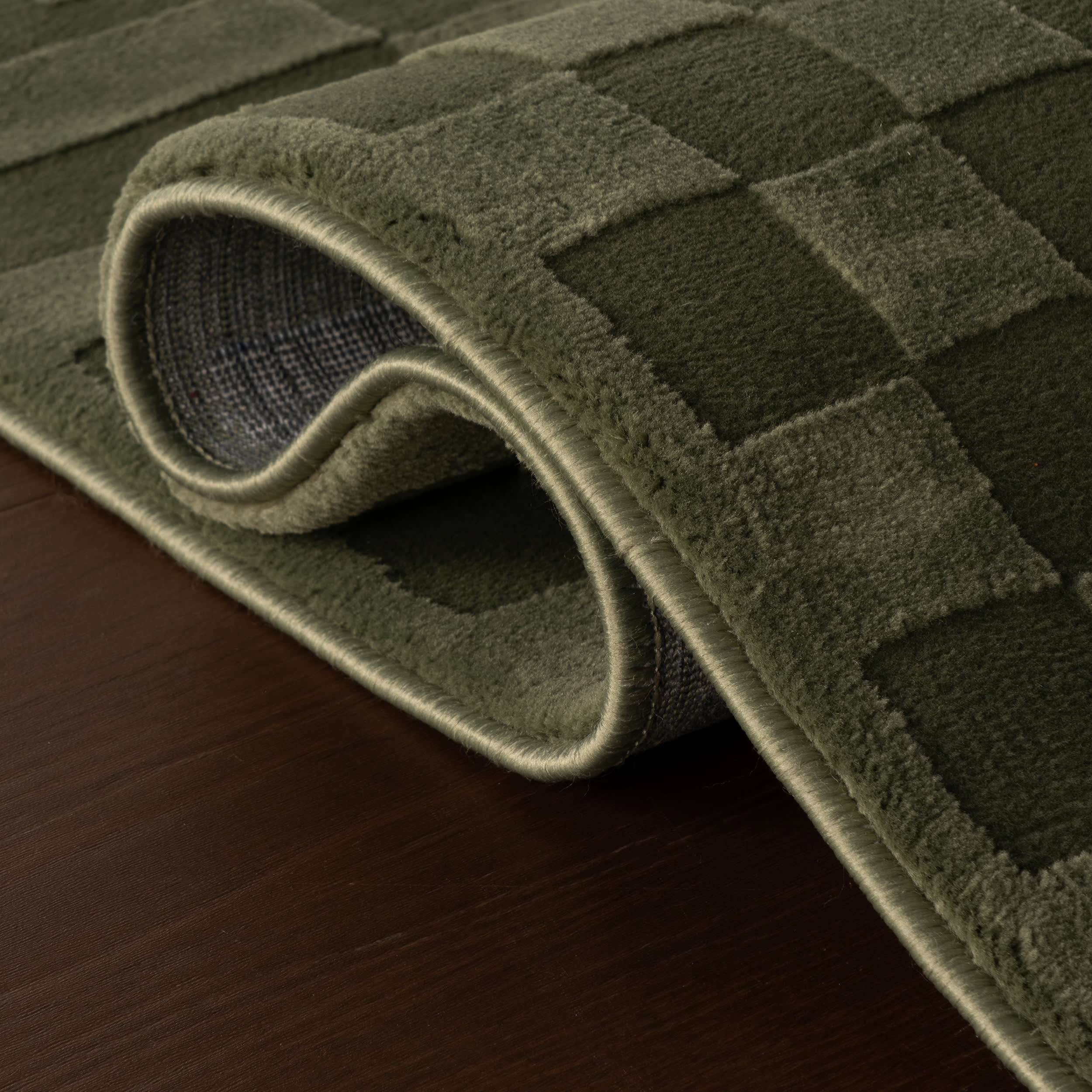 Vira Checkered Plush Textured Washable Rug | Green - Image 11