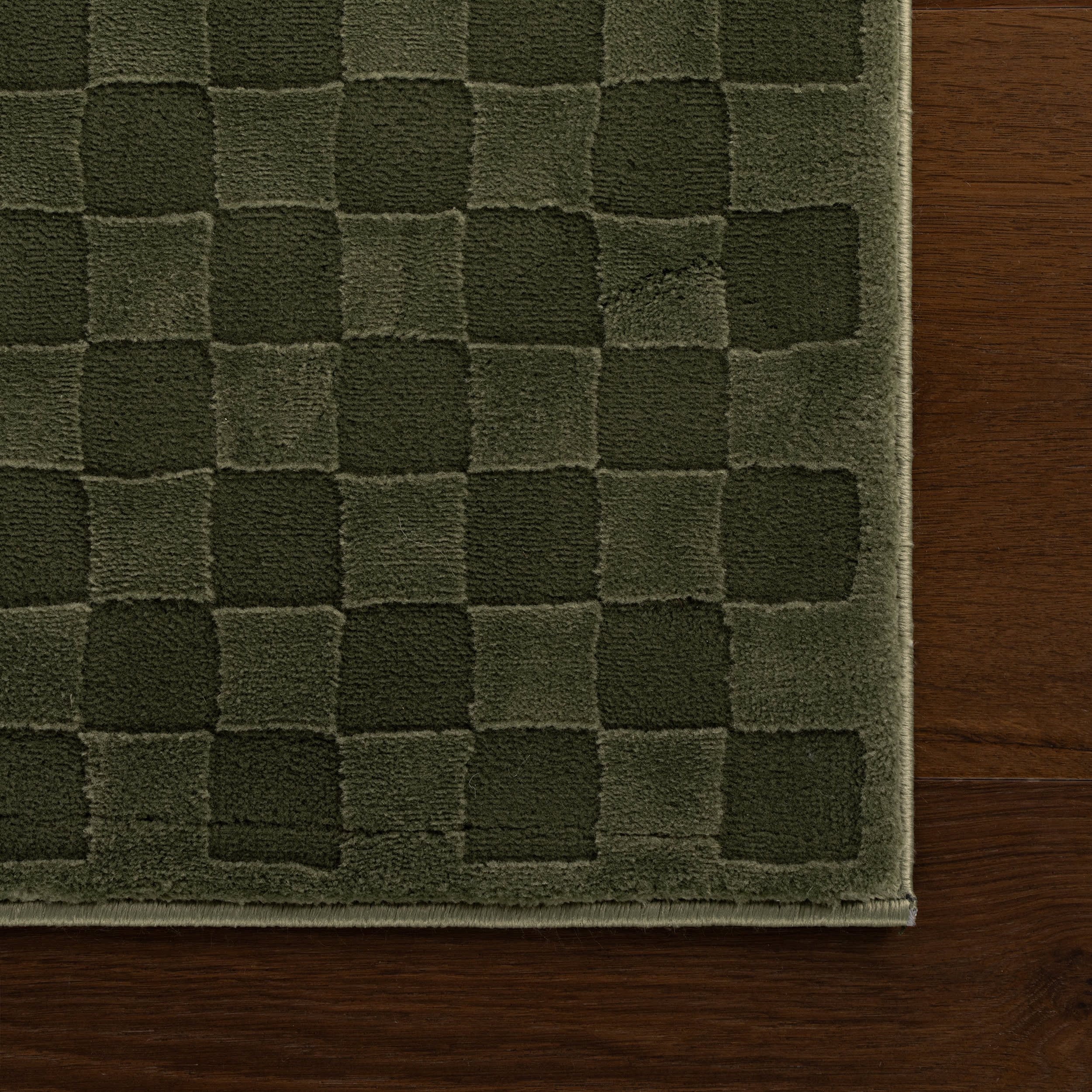 Vira Checkered Plush Textured Washable Rug | Green - Image 4
