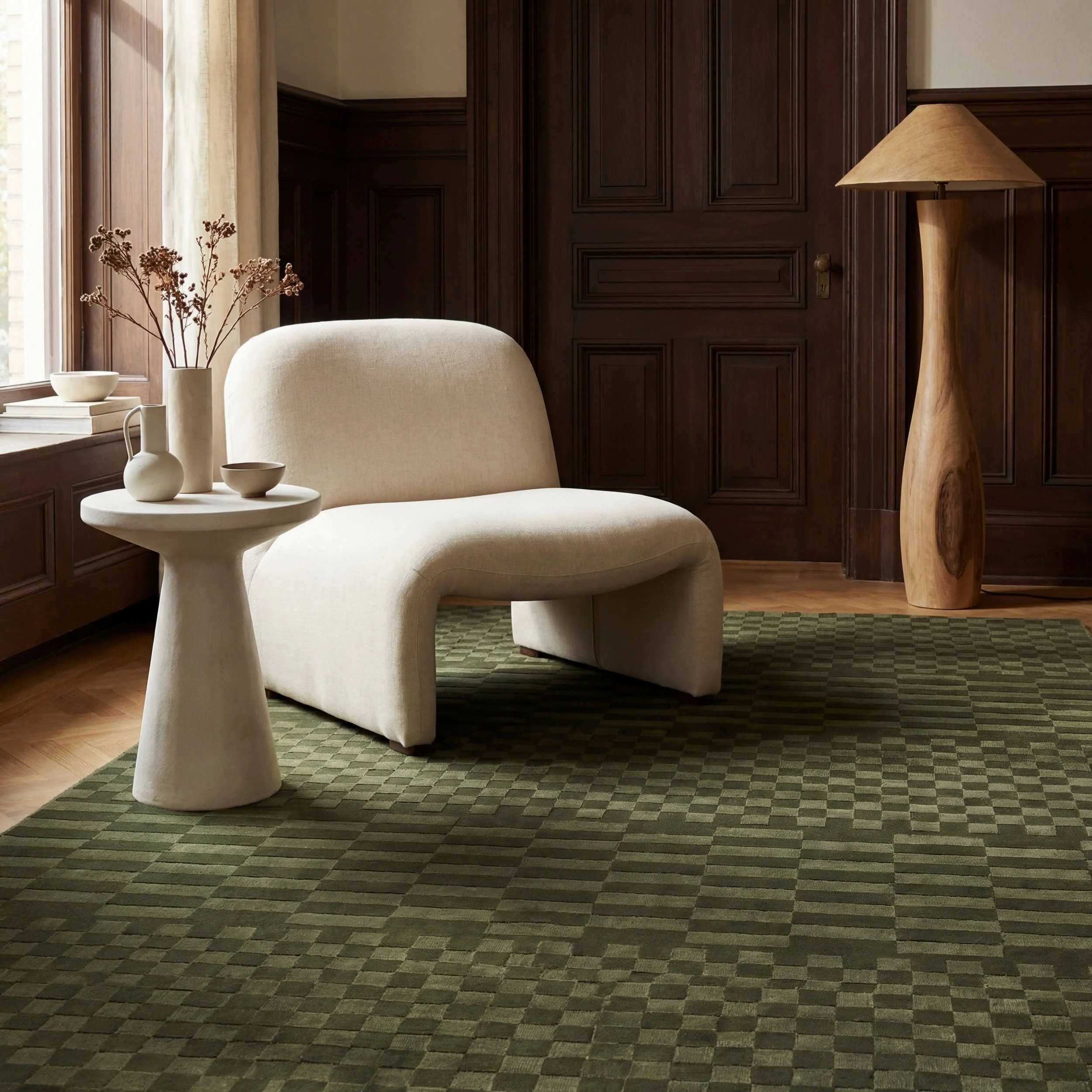 Vira Checkered Plush Textured Washable Rug | Green - Image 5
