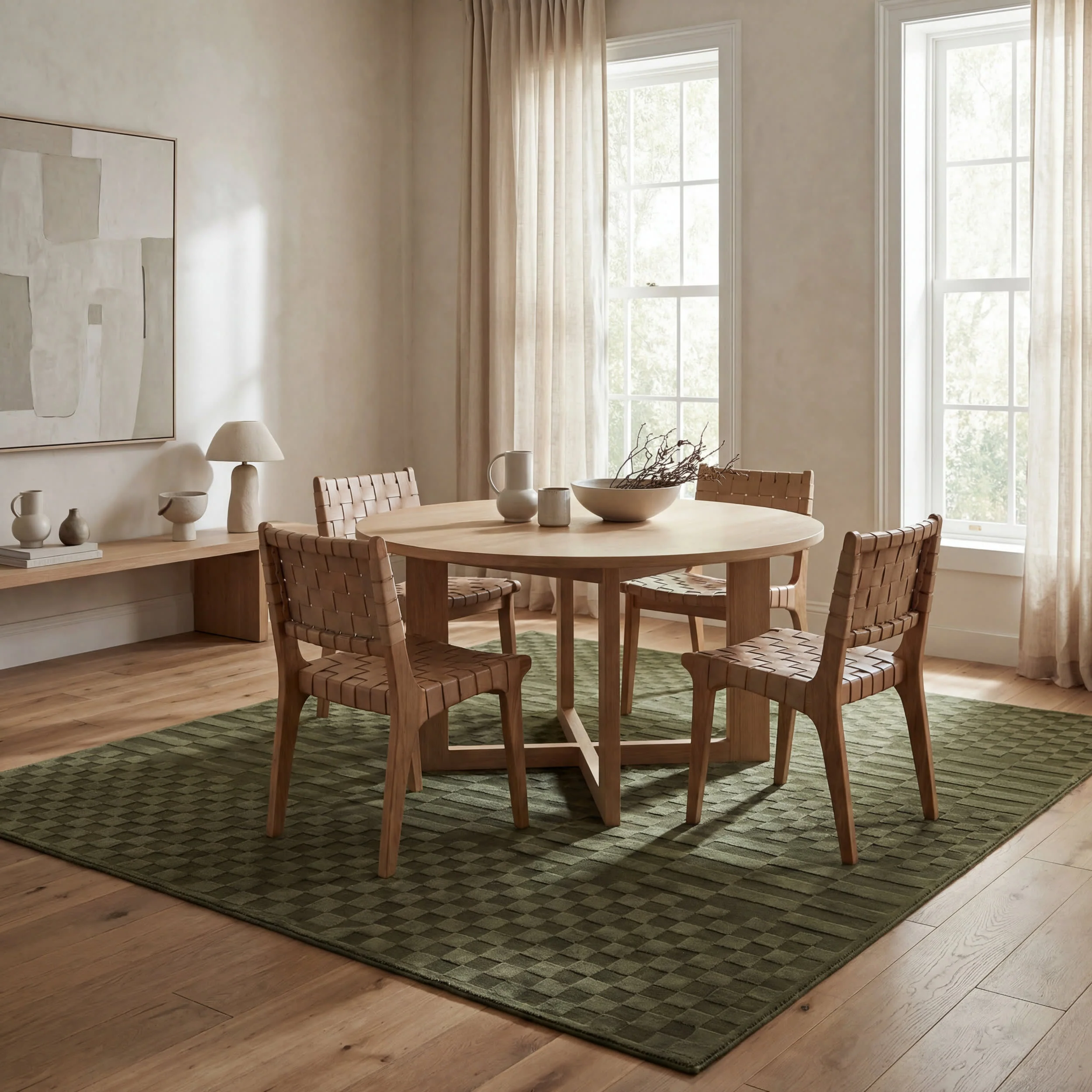 Vira Checkered Plush Textured Washable Rug | Green - Image 7