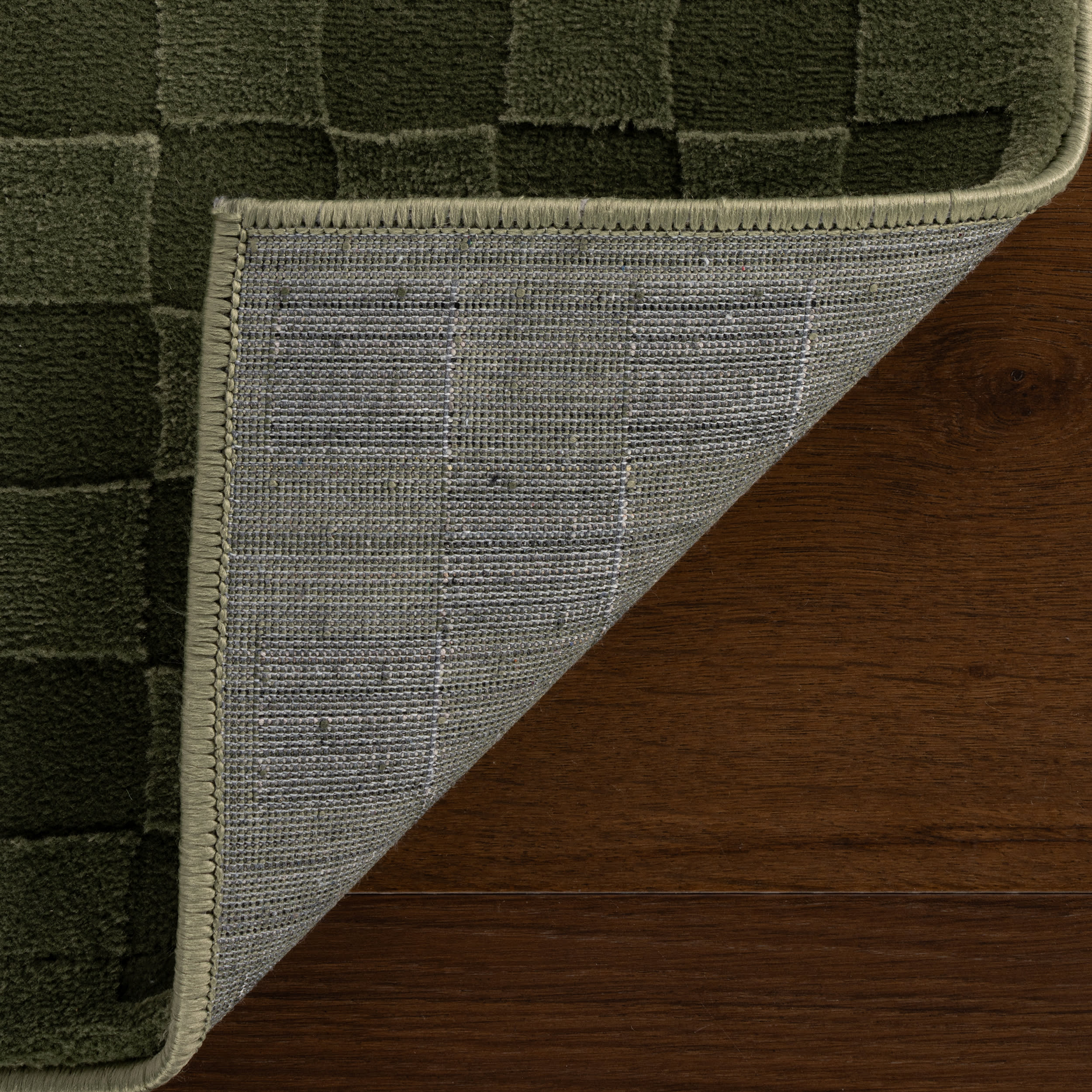 Vira Checkered Plush Textured Washable Rug | Green - Image 8